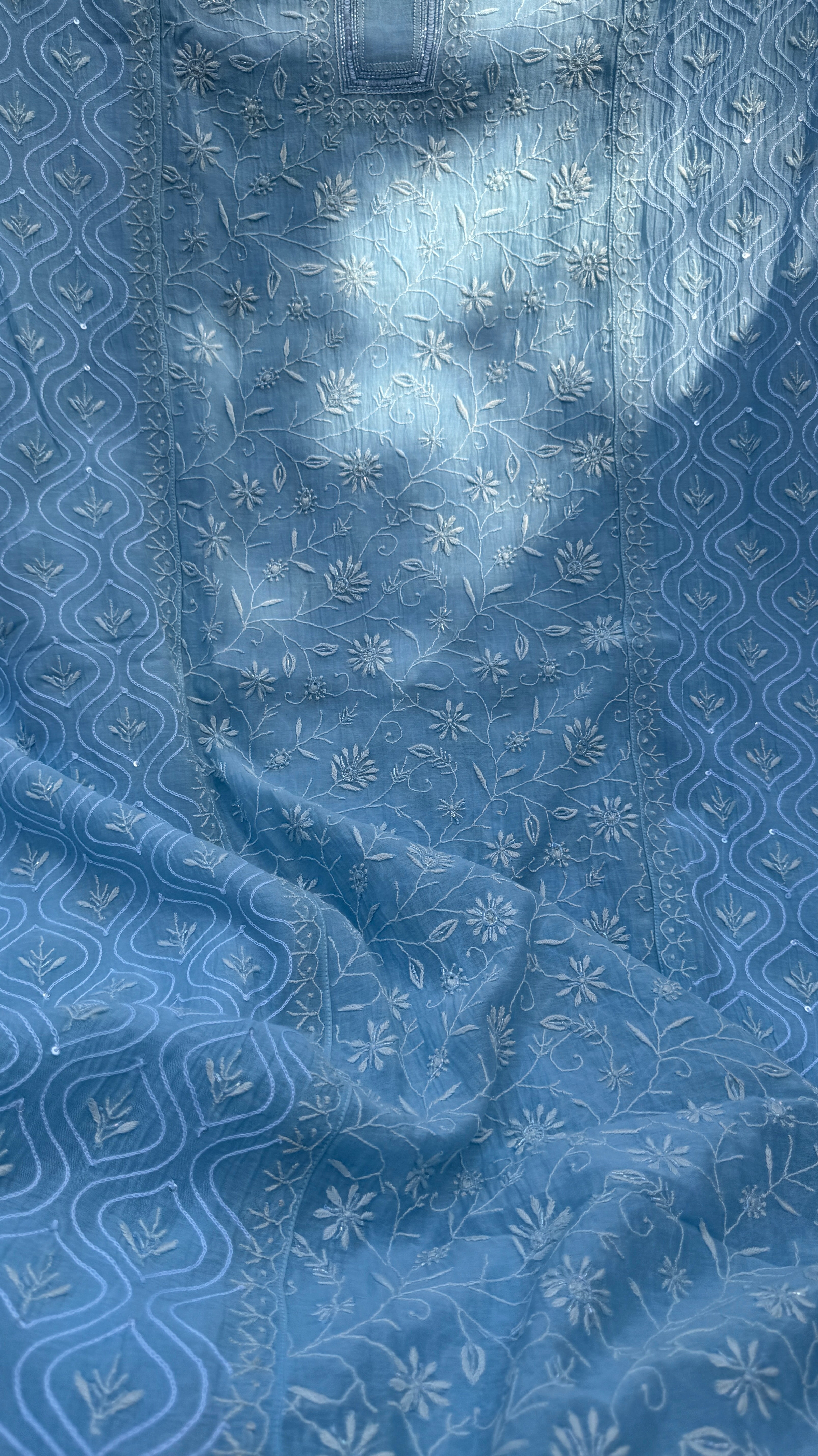 Mul Chanderi Chikankari - Unstitched Set - Blue
