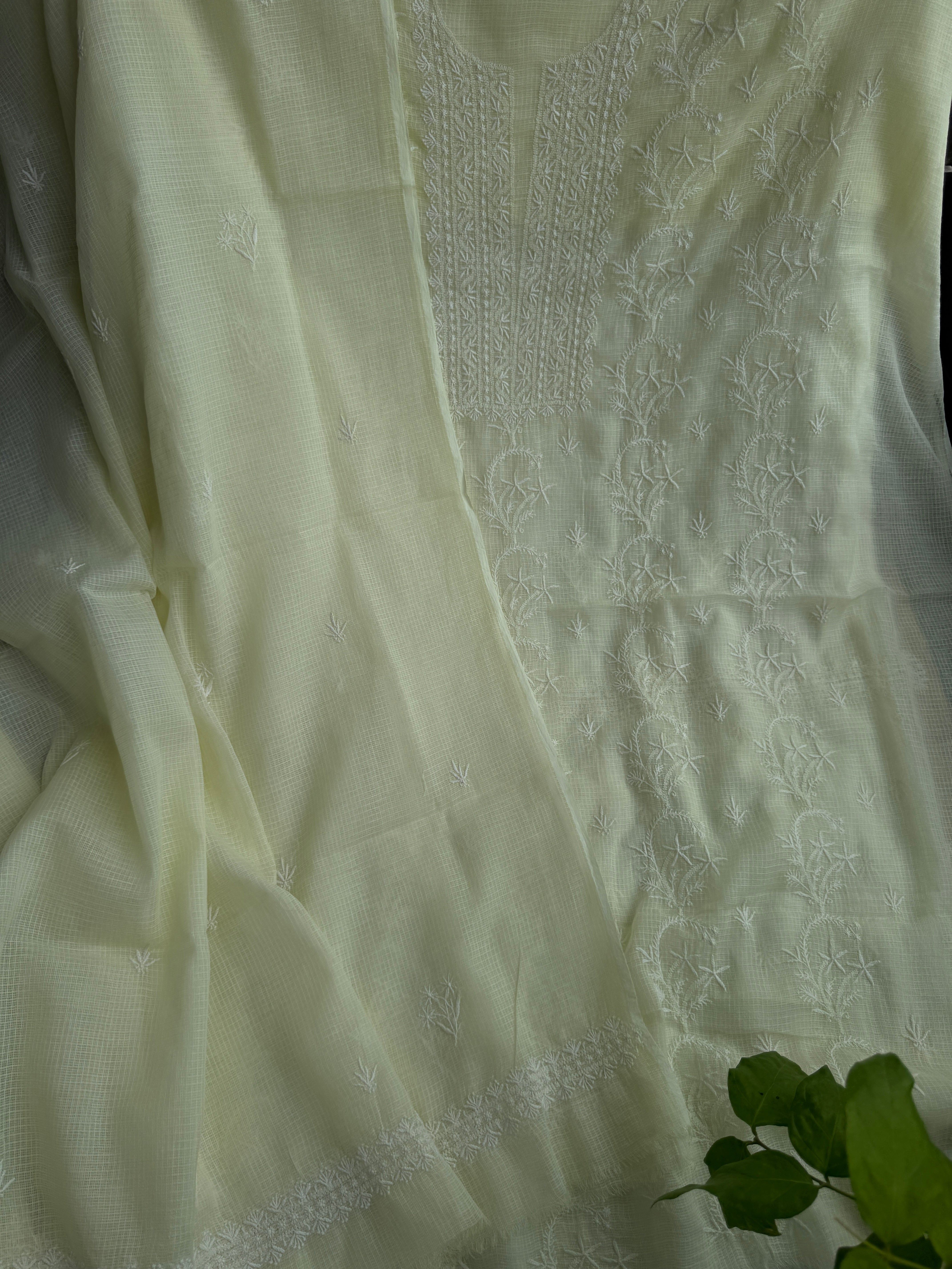 Kota Length with Dupatta - lemon yellow ARIAA CHIKANKARI 