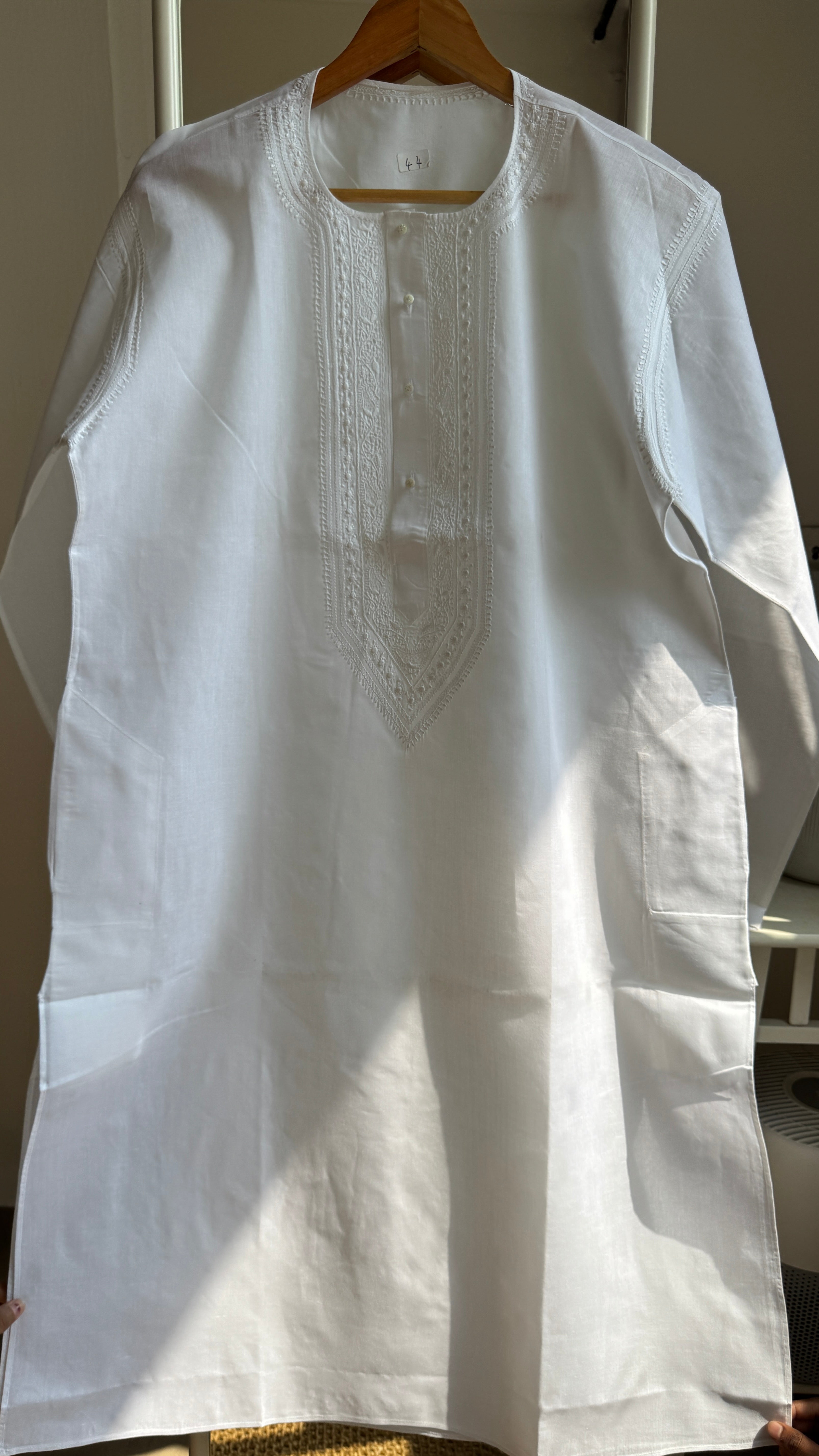 Cotton Chikankari Kurta -  White - Men's Collection