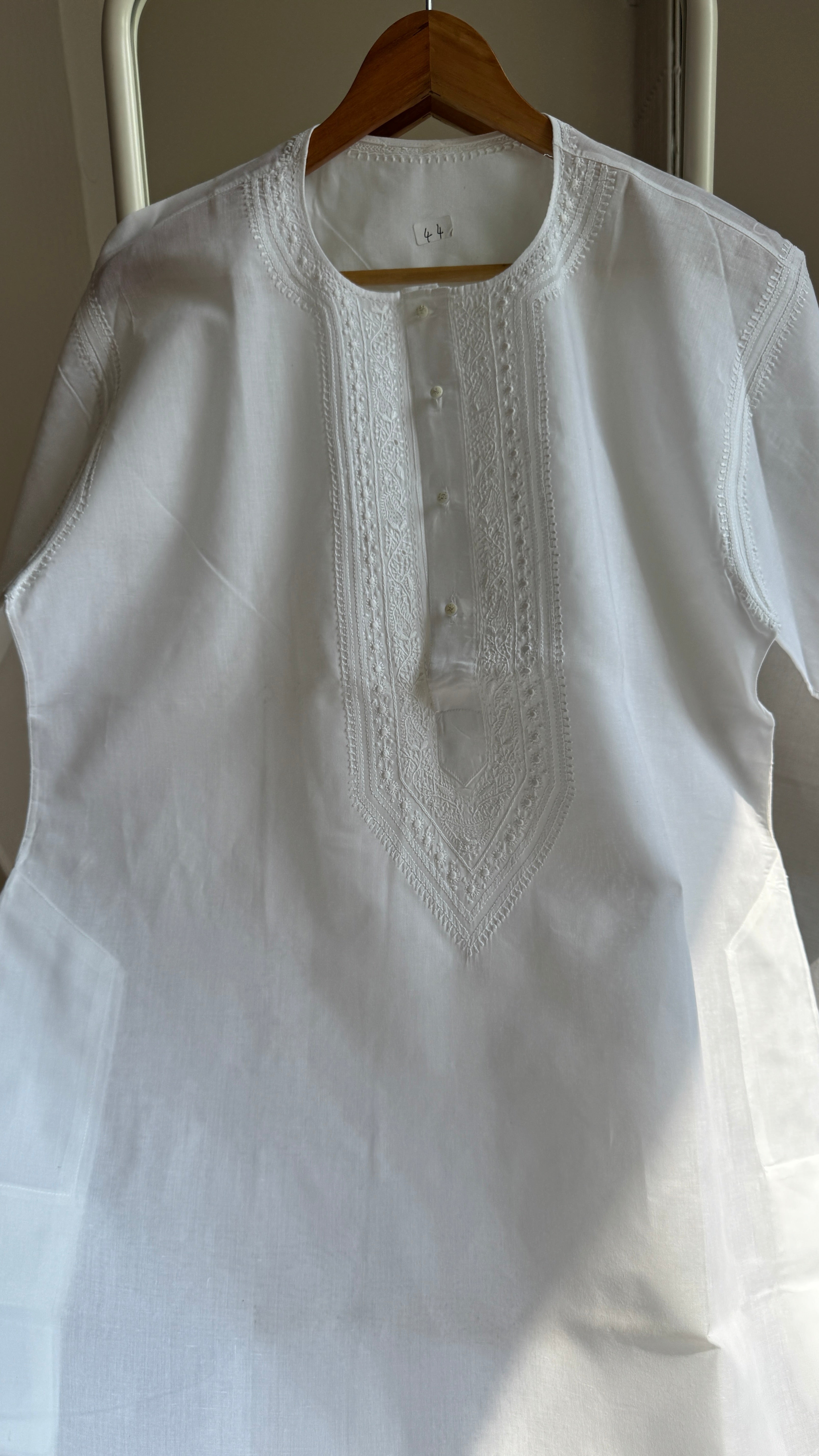 Cotton Chikankari Kurta -  White - Men's Collection