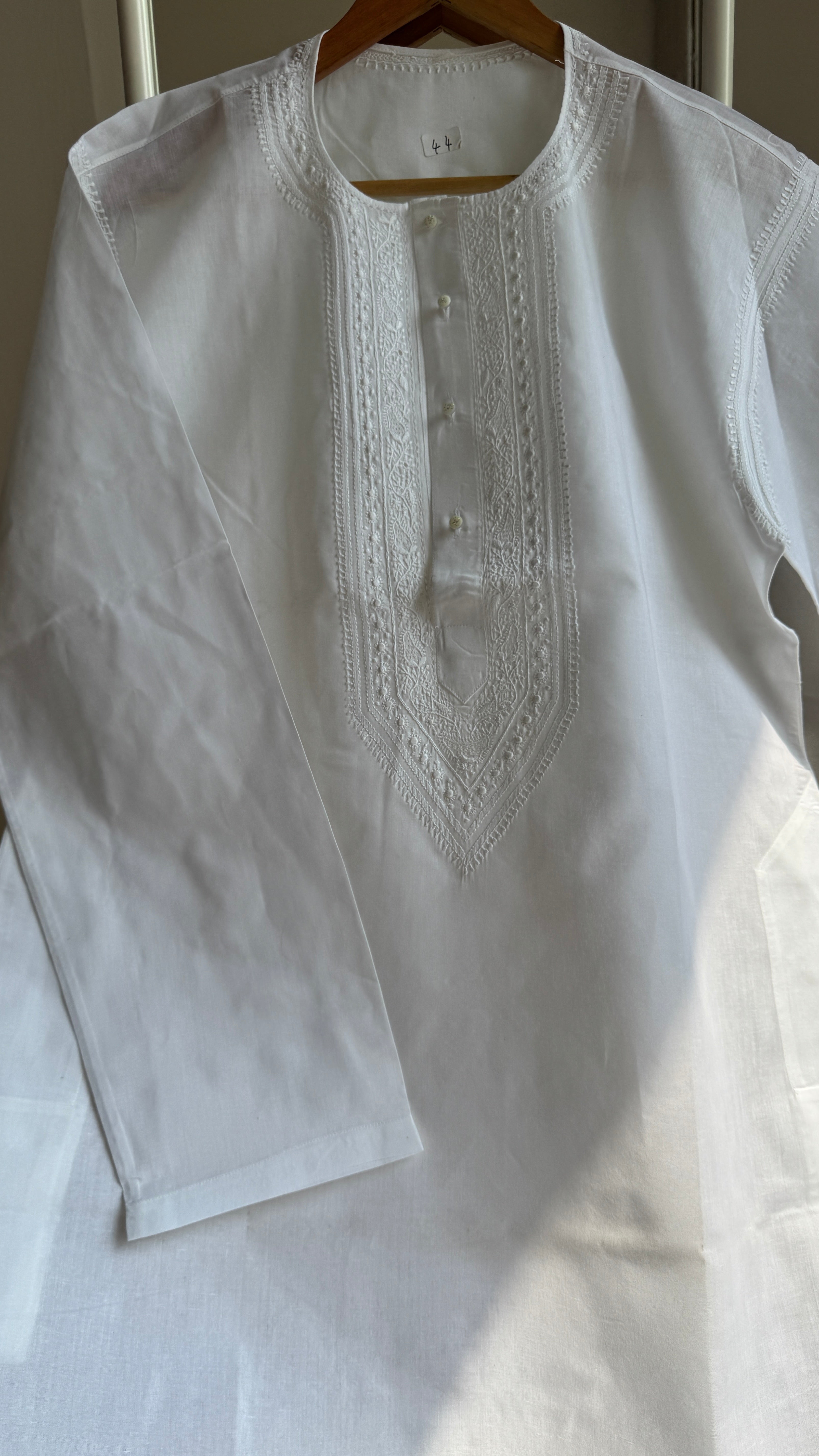 Cotton Chikankari Kurta -  White - Men's Collection