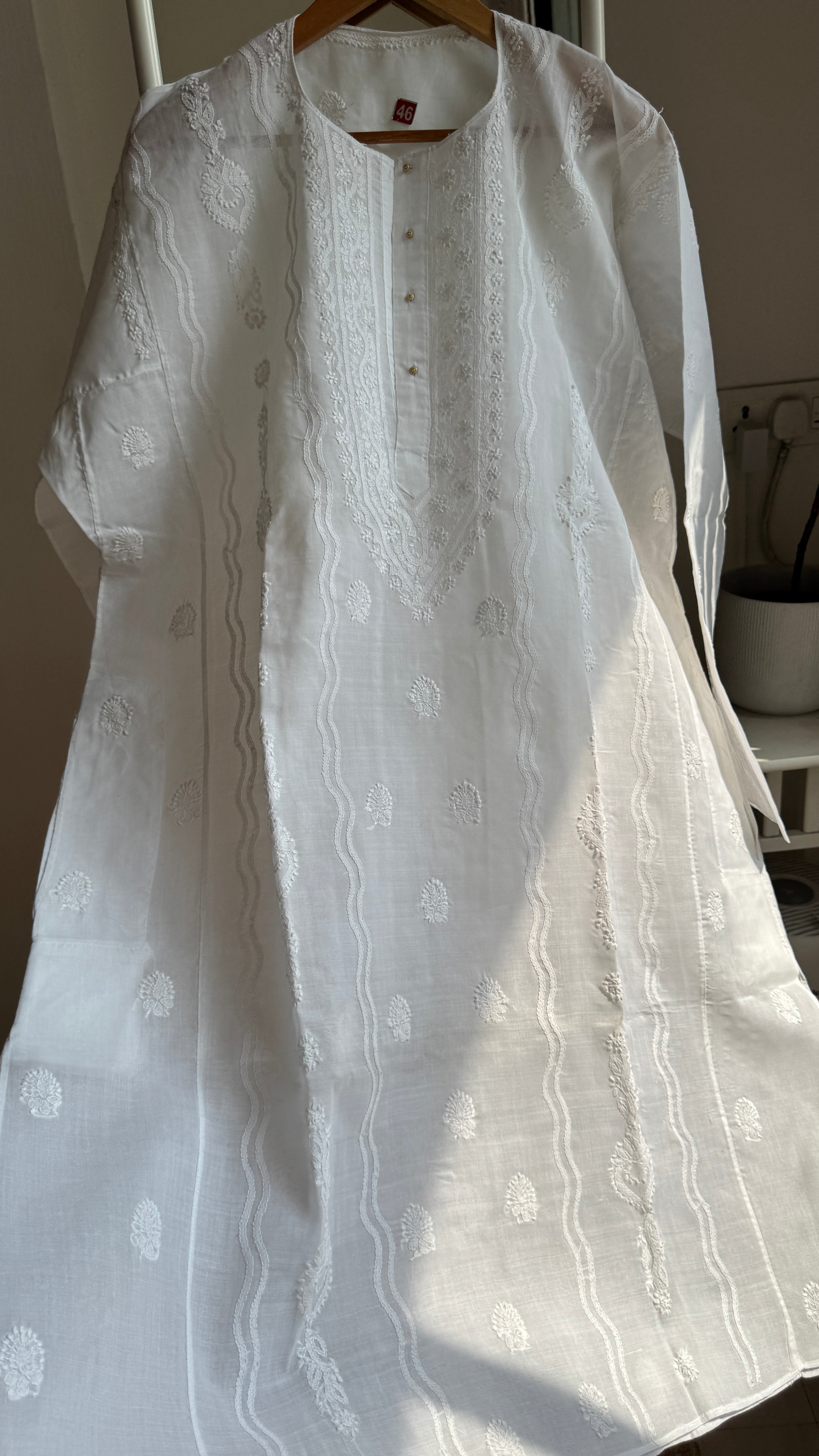 Cotton Chikankari Kurta -  White - Men's Collection