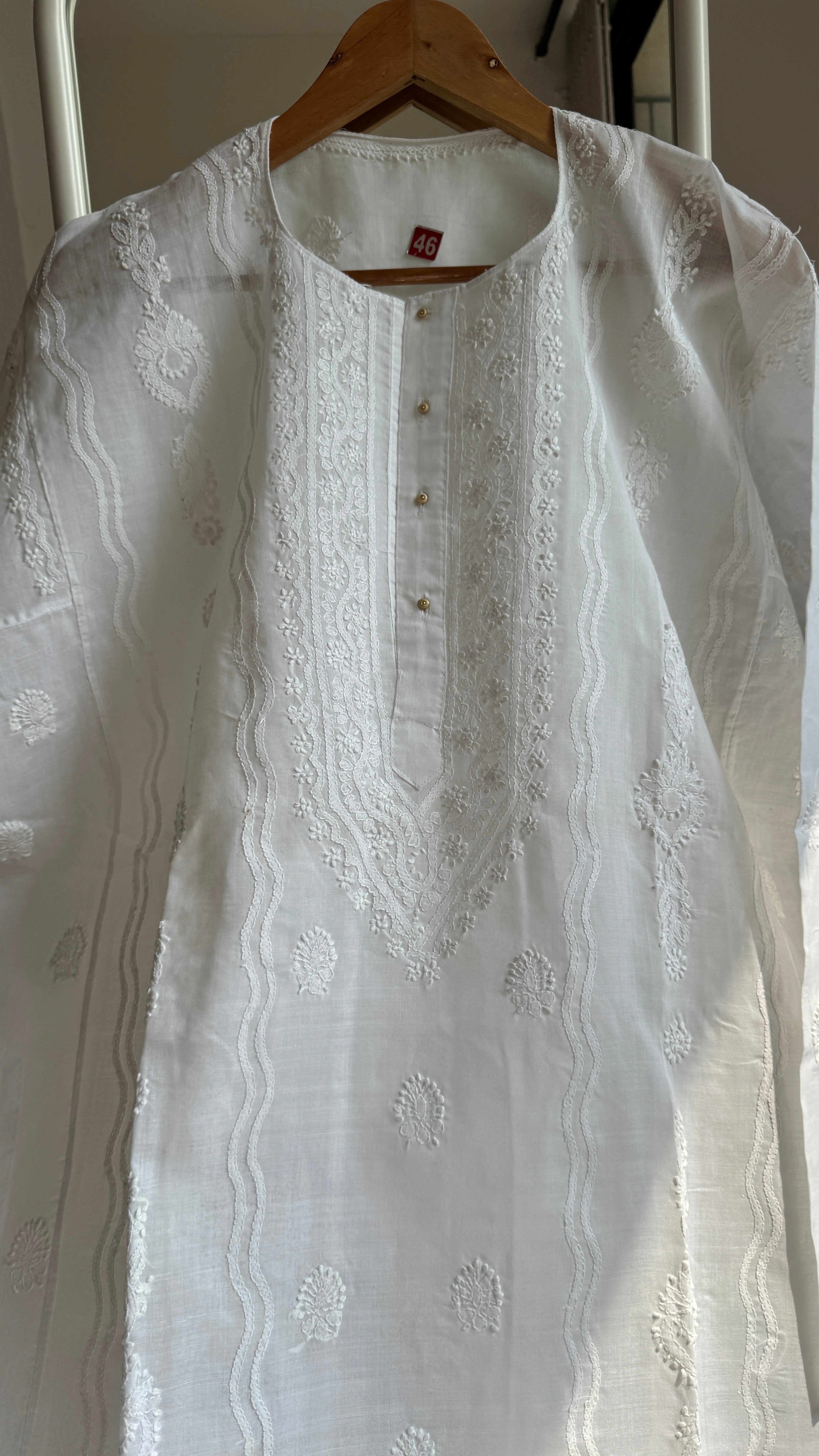 Cotton Chikankari Kurta -  White - Men's Collection