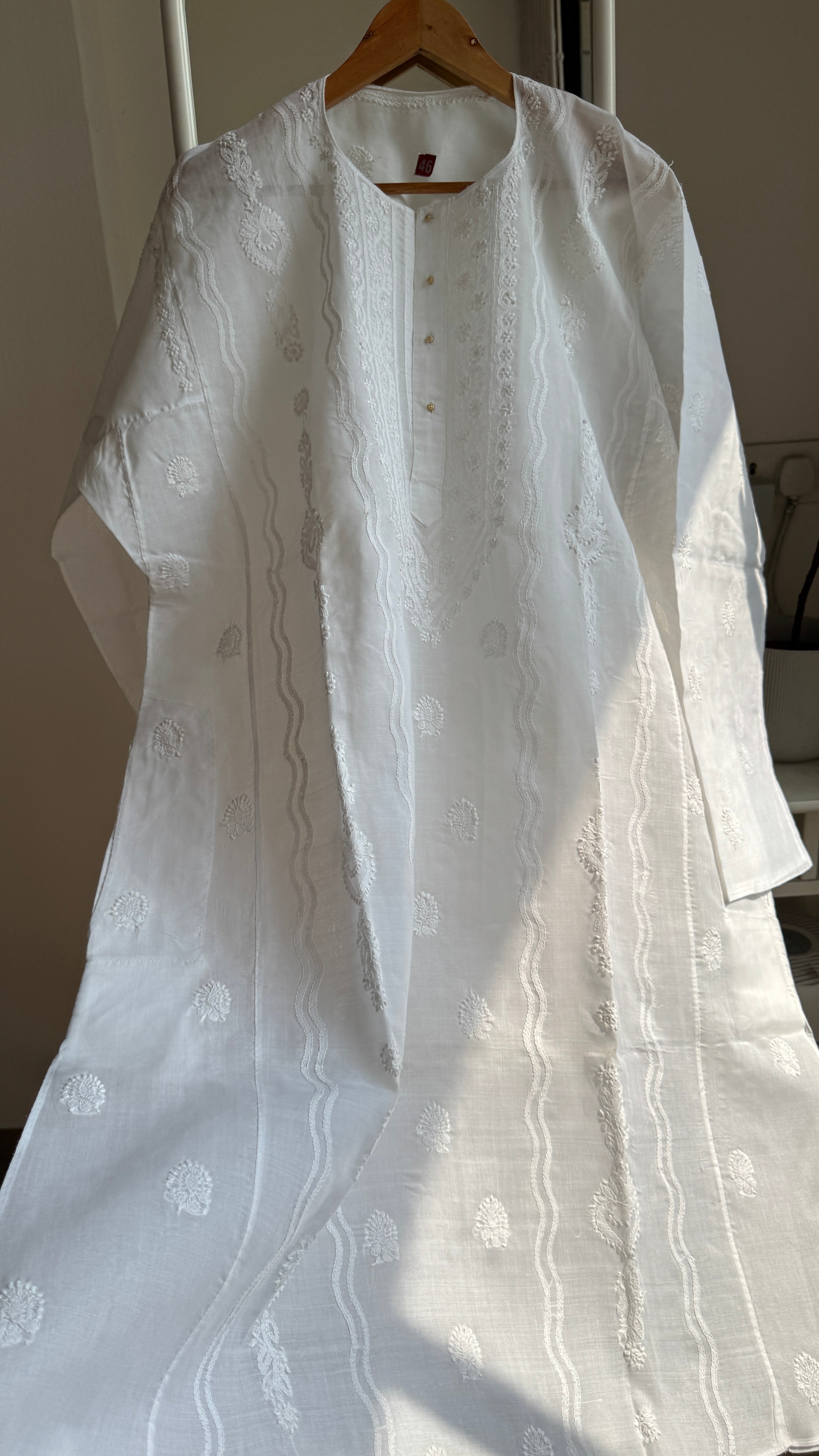 Cotton Chikankari Kurta -  White - Men's Collection