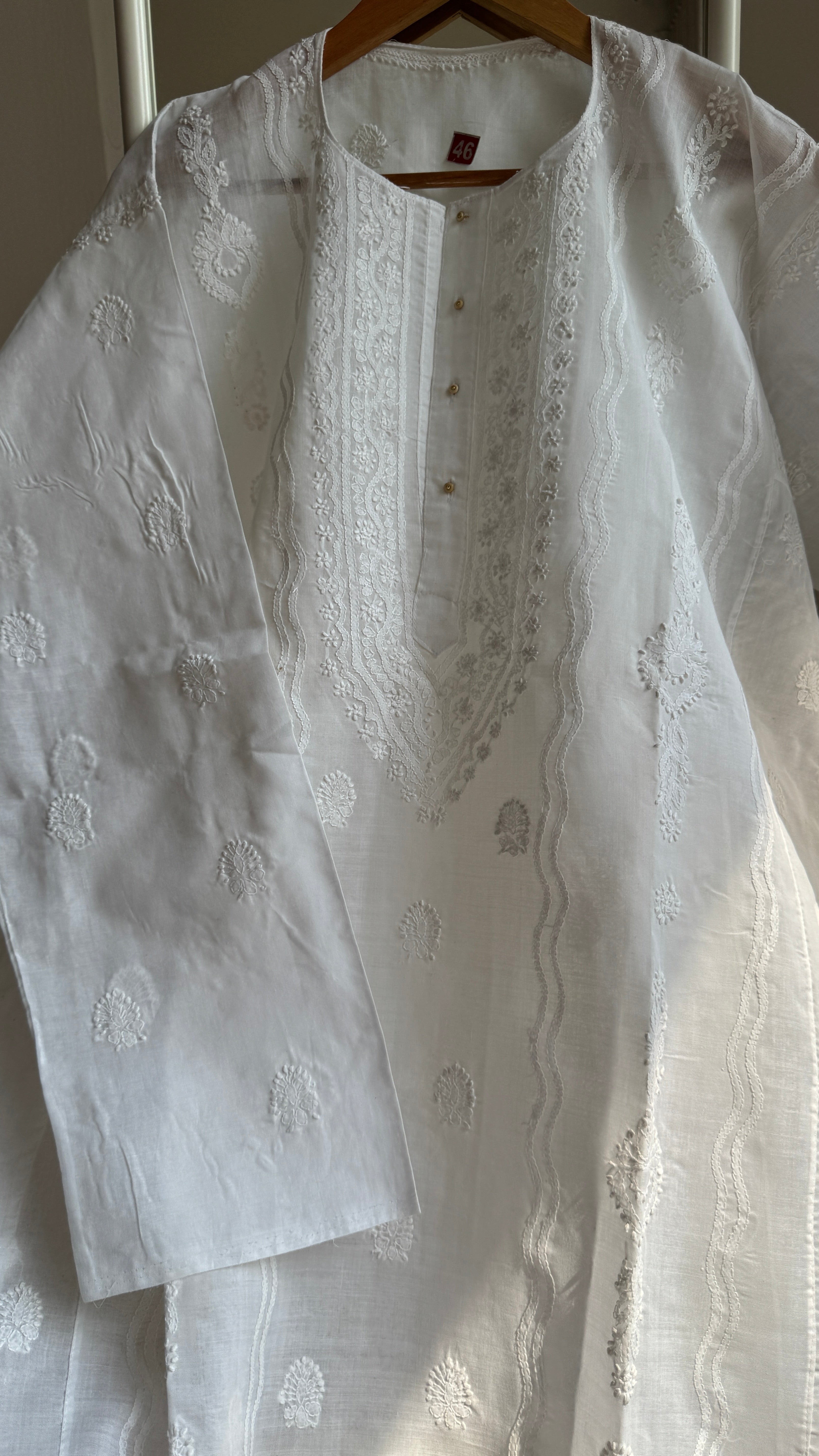 Cotton Chikankari Kurta -  White - Men's Collection