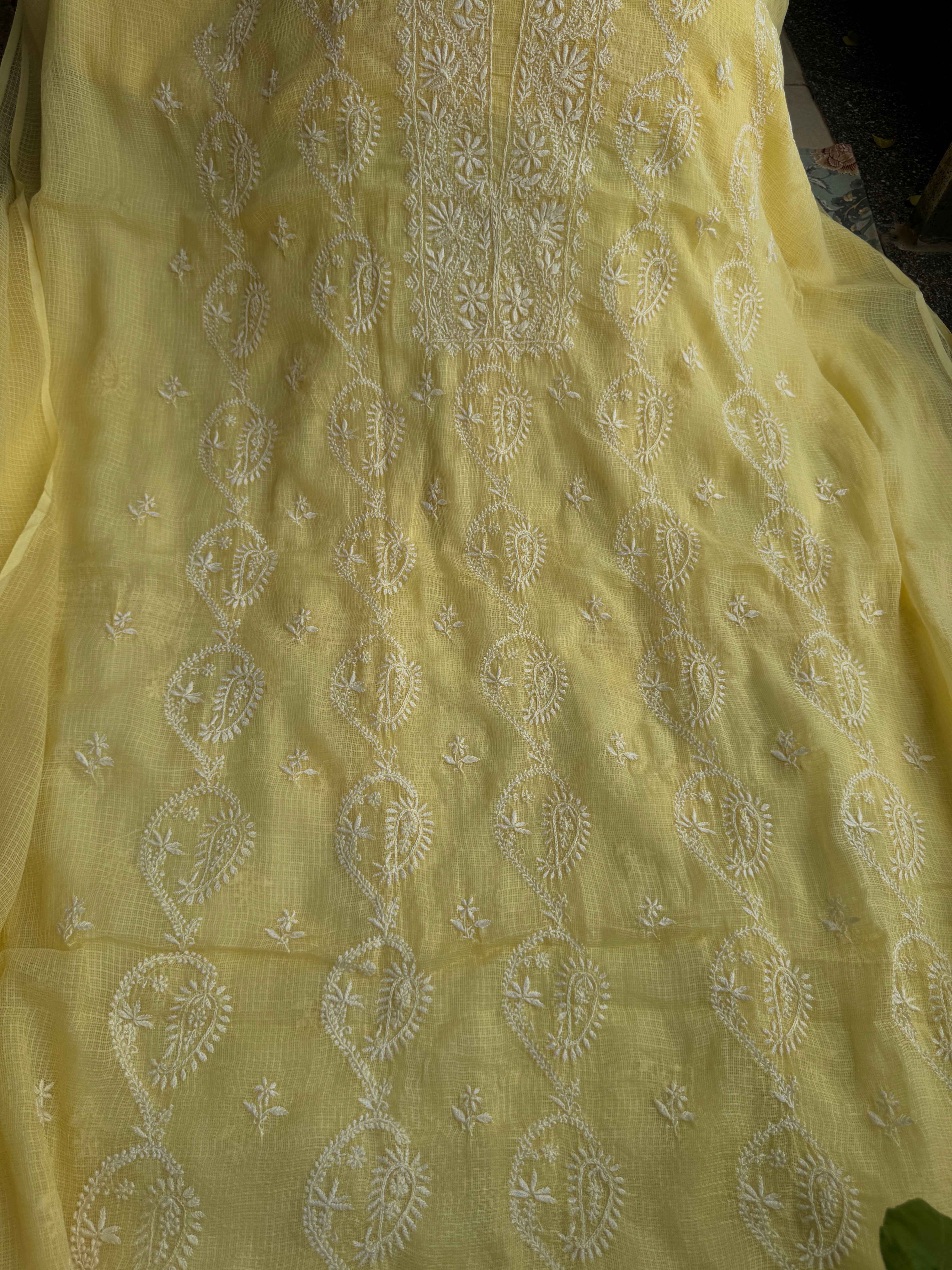 Kota Length with Dupatta - Yellow ARIAA CHIKANKARI 