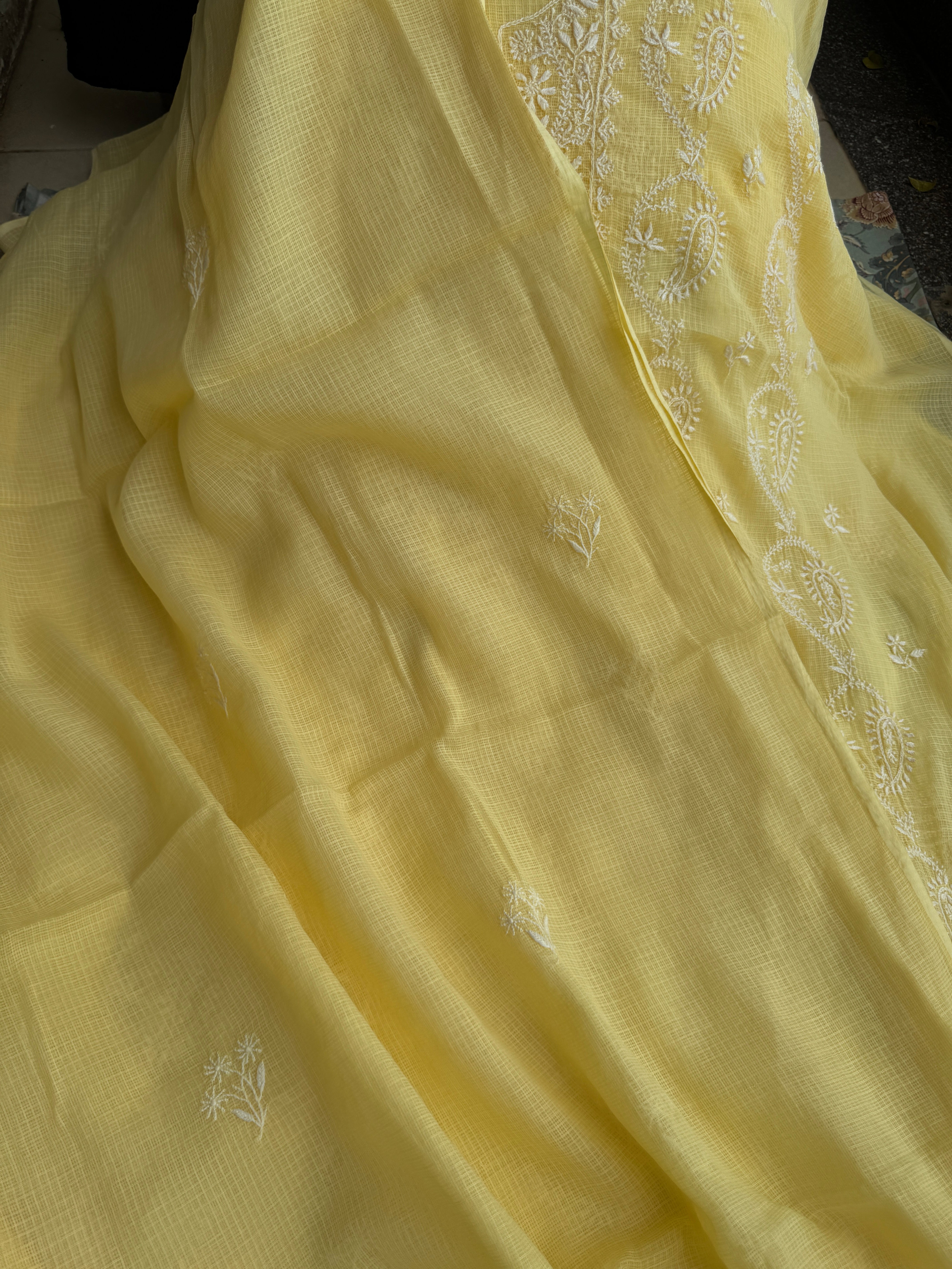 Kota Length with Dupatta - Yellow ARIAA CHIKANKARI 