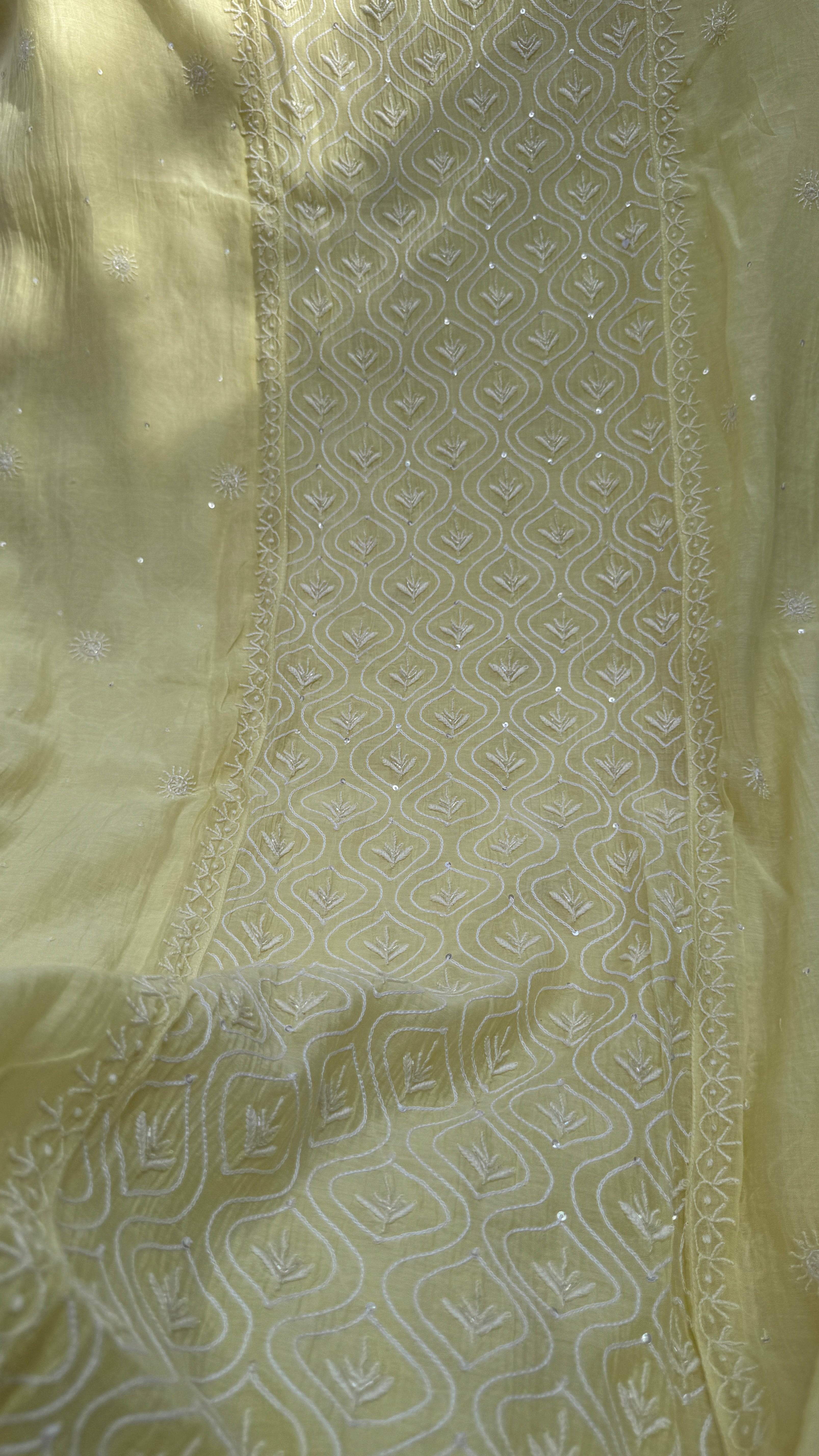 Mul Chanderi Chikankari - Unstitched Set - Butter Cream Yellow