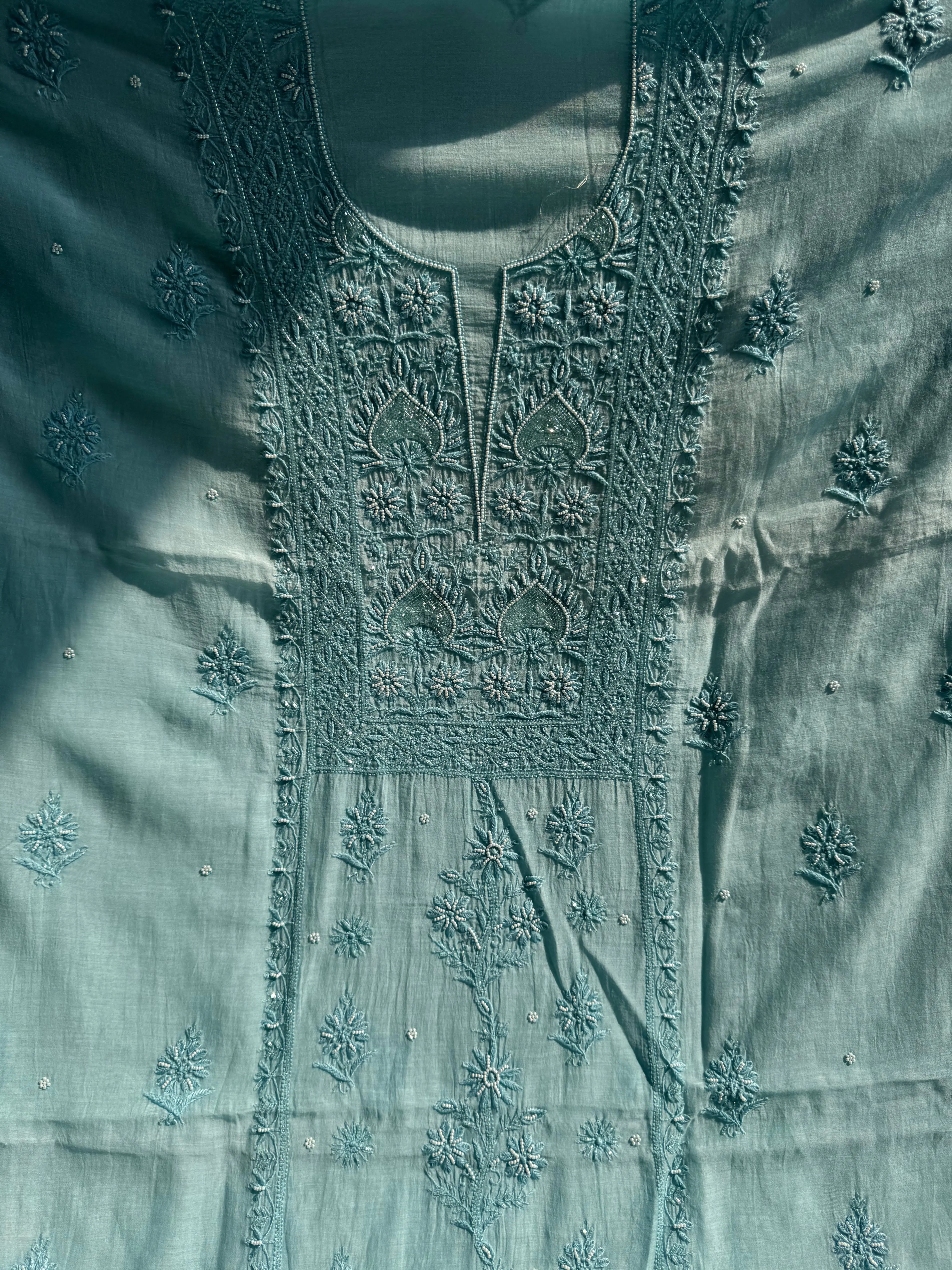 Mul Chanderi Chikankari Anarkali - Blue ARIAA CHIKANKARI 