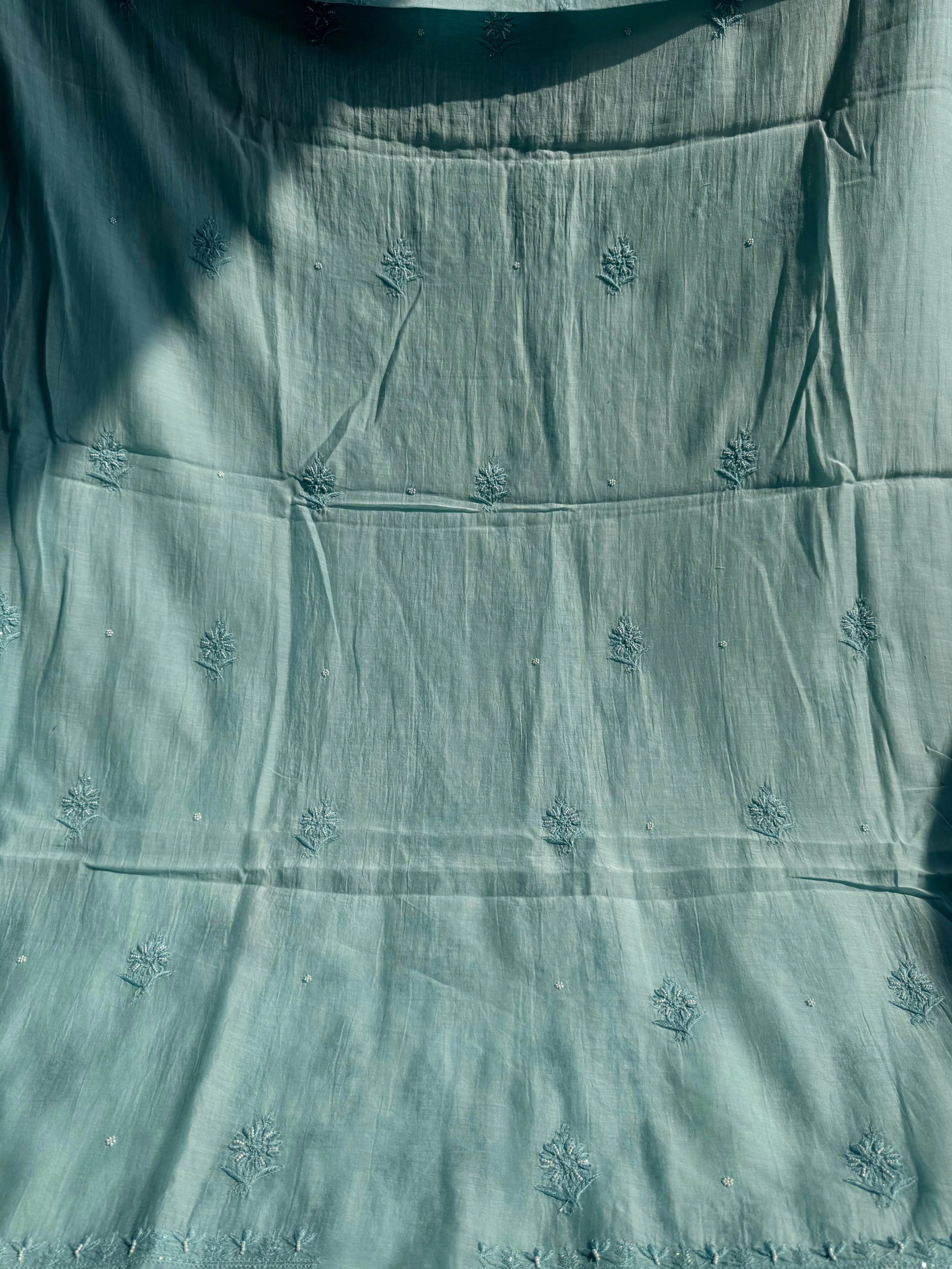 Mul Chanderi Chikankari Anarkali - Blue ARIAA CHIKANKARI 