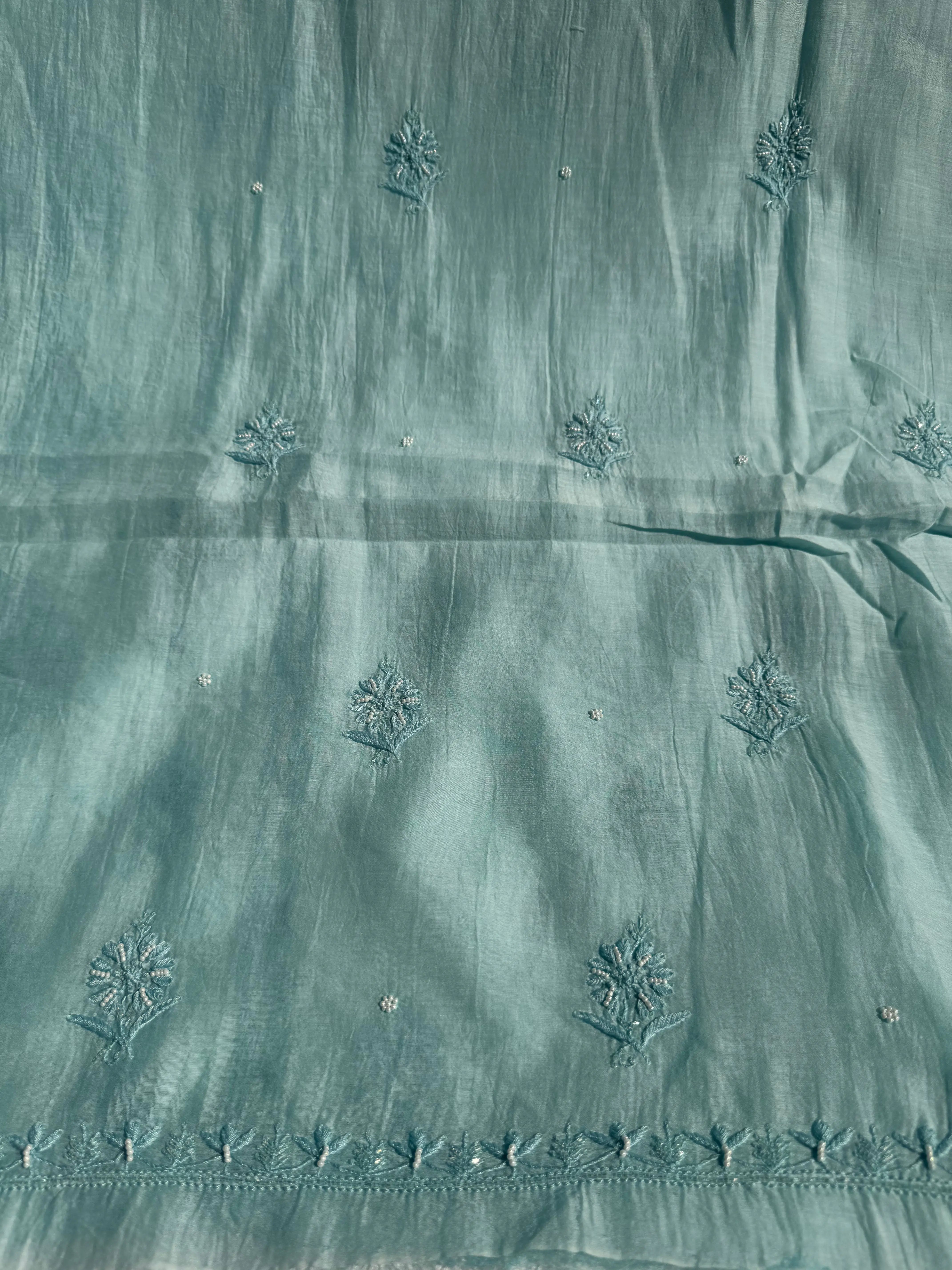 Mul Chanderi Chikankari Anarkali - Blue ARIAA CHIKANKARI 