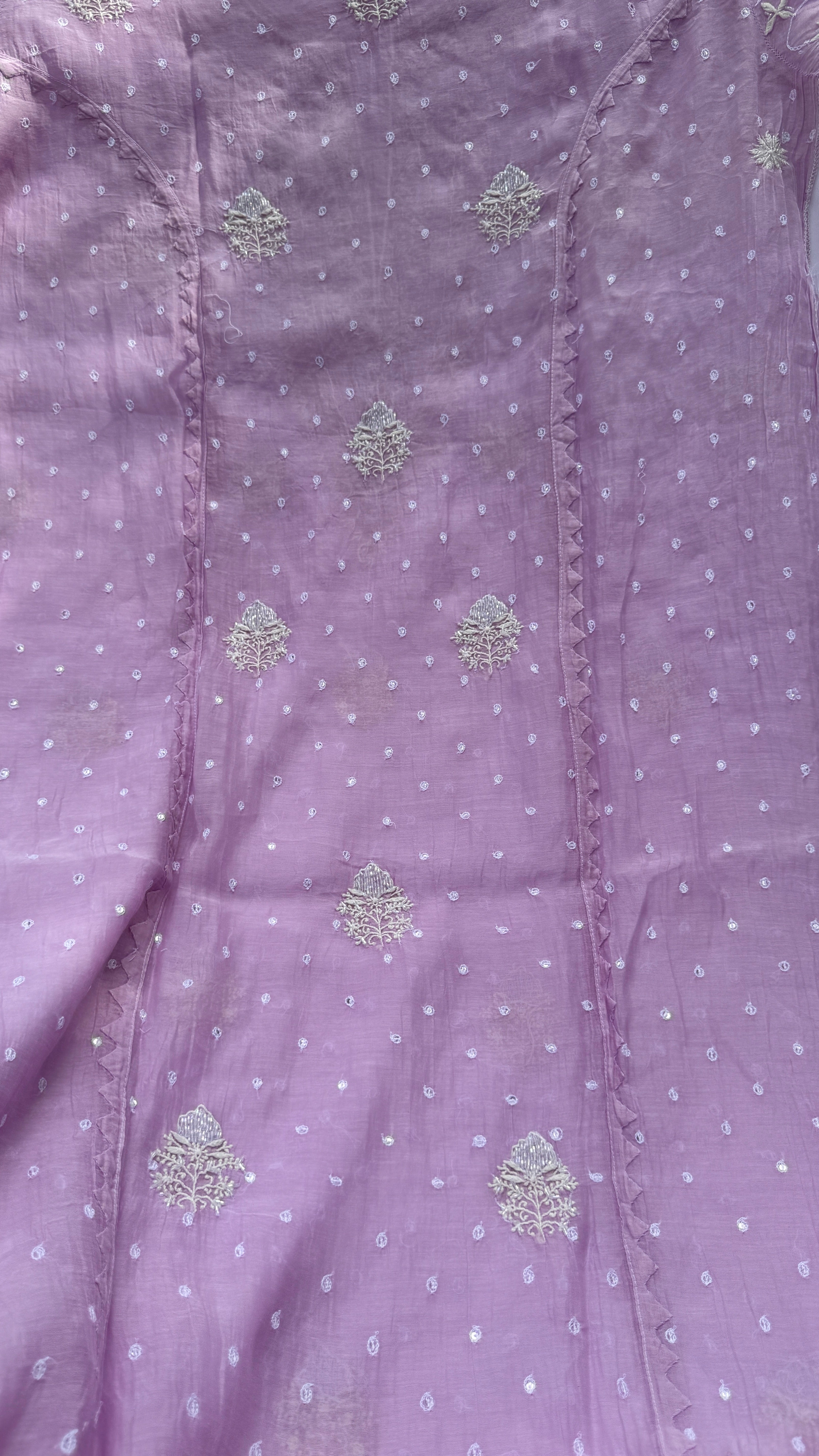 Mul Chanderi Chikankari - Unstitched Set - Lilac