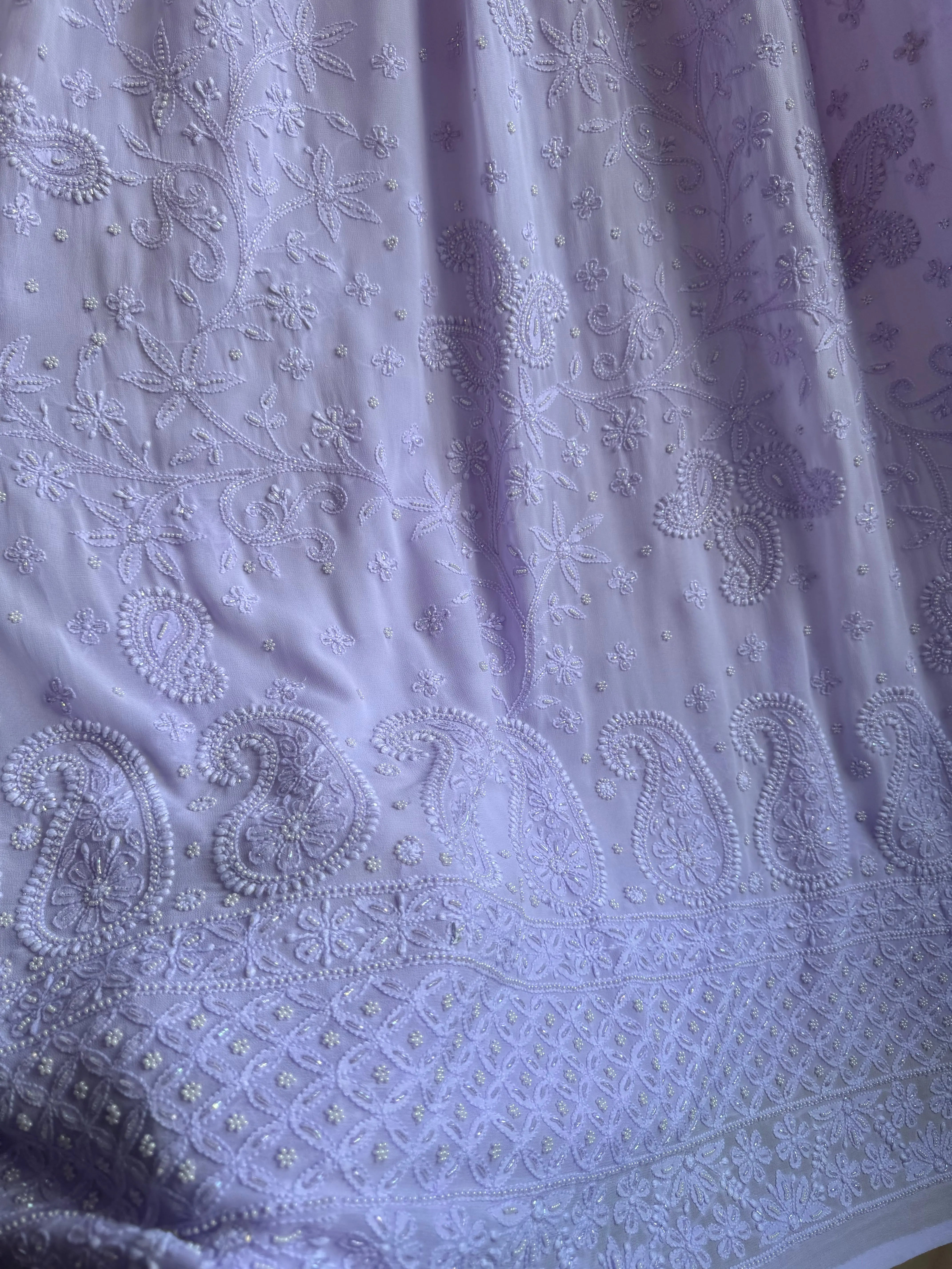 Lilac Chikankari saree with Pearl embellishments ARIAA CHIKANKARI 