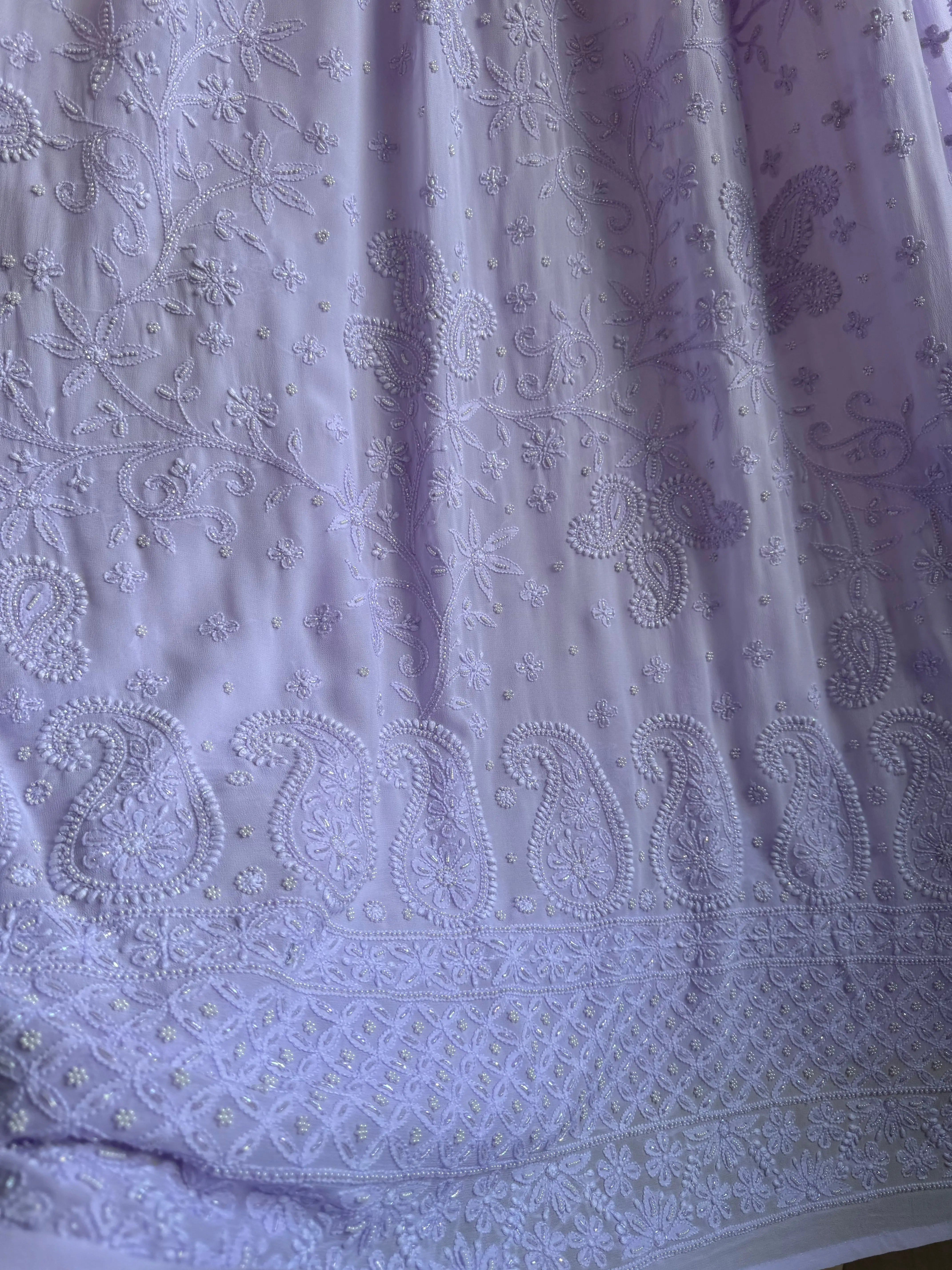 Lilac Chikankari saree with Pearl embellishments ARIAA CHIKANKARI 