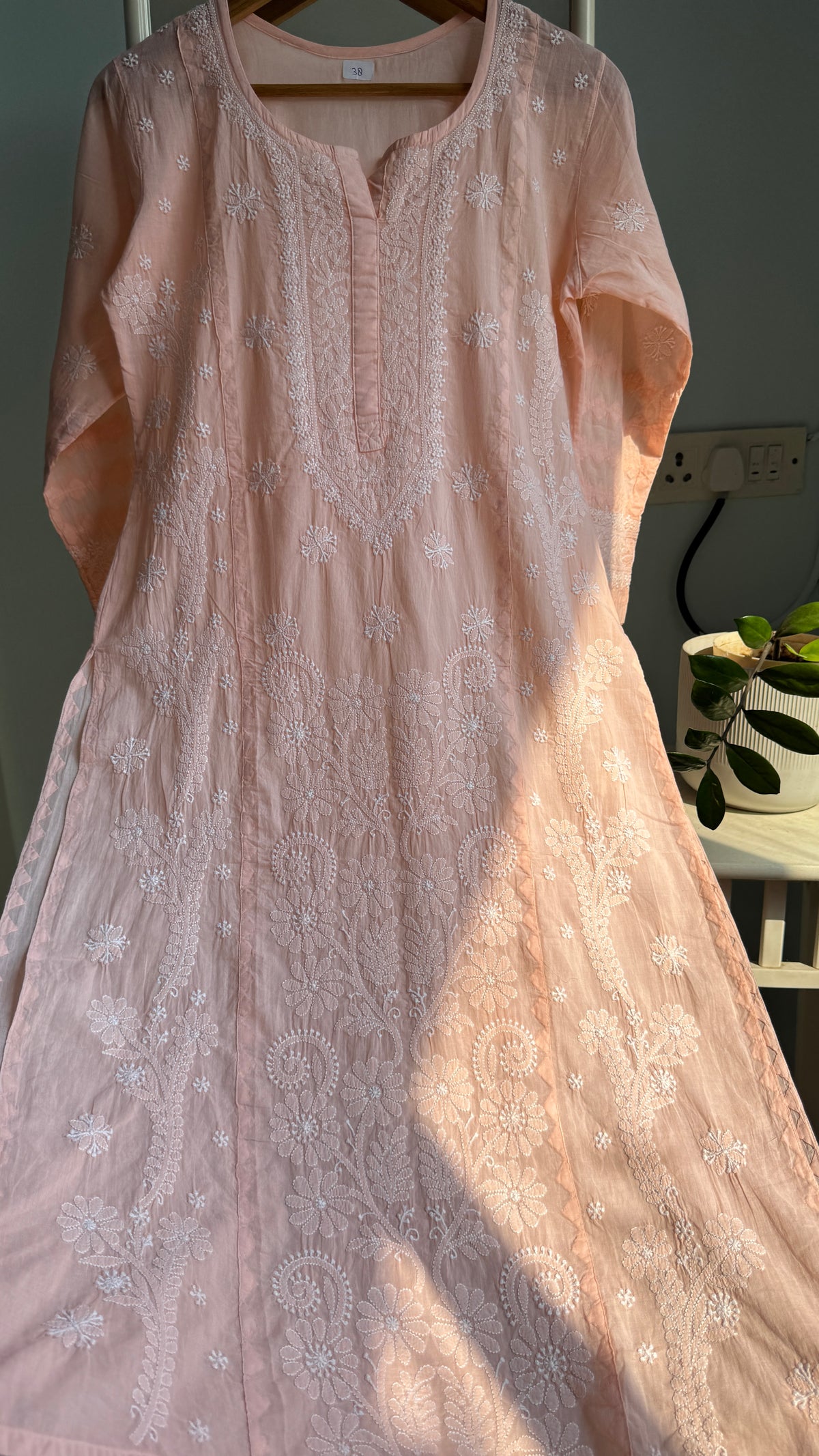 Mul Cotton Chikankari Kurti - Peach - Fiza Collection