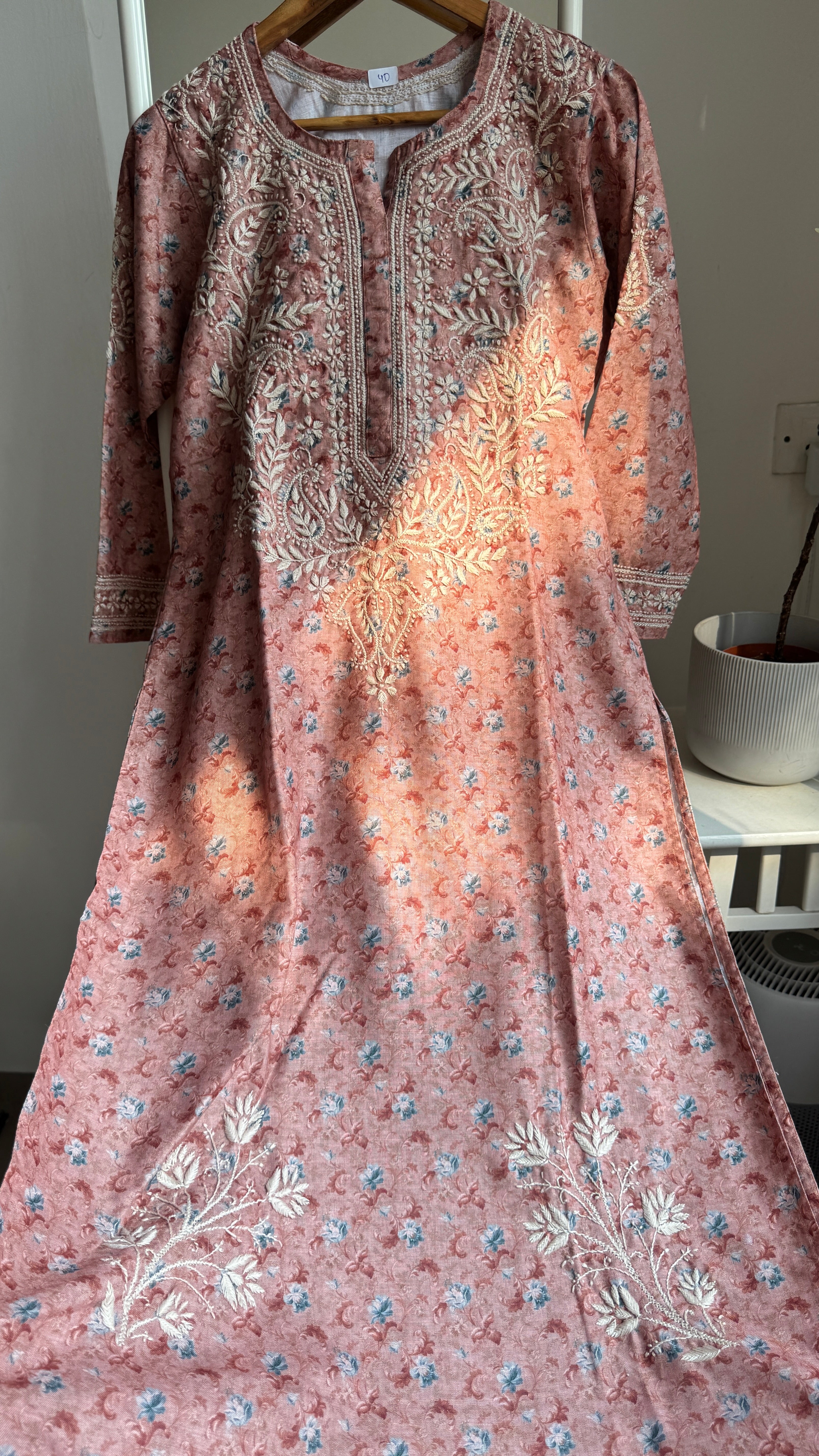 Thick Cotton Printed Chikankari Kurti - Brown