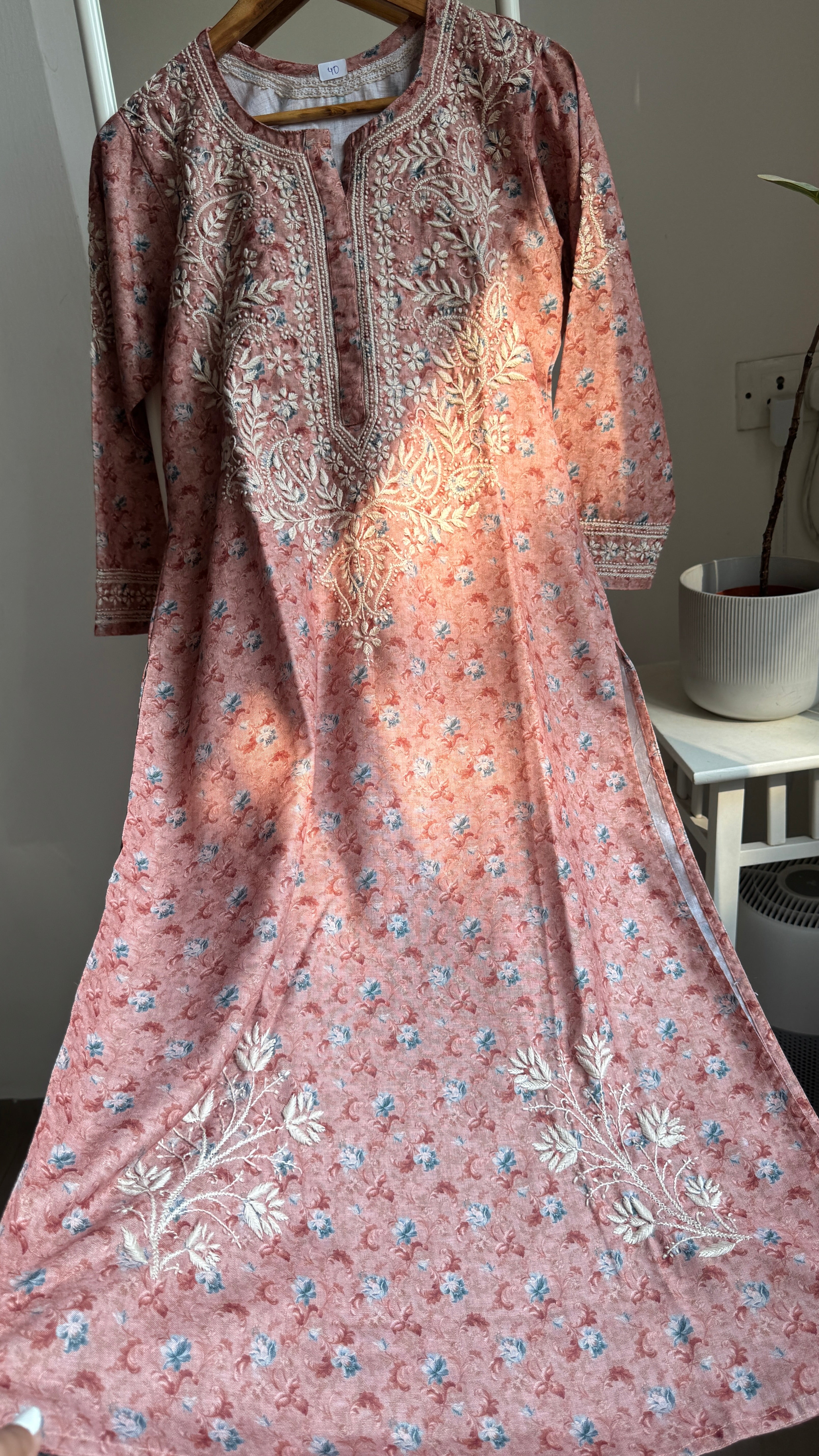 Thick Cotton Printed Chikankari Kurti - Brown