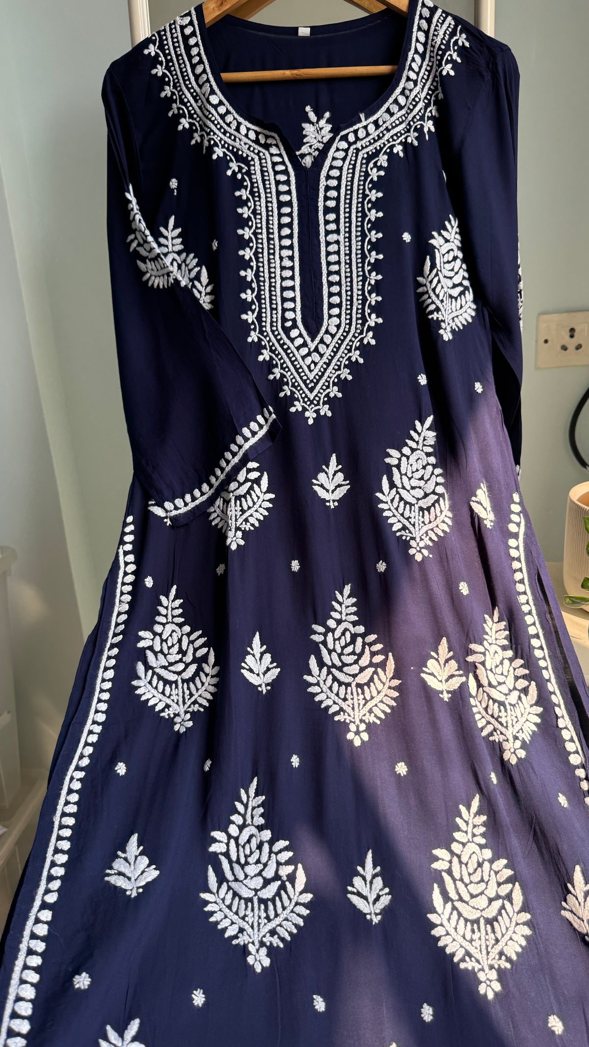 Modal Cotton Chikankari straight Palazzo Set - Navy Blue