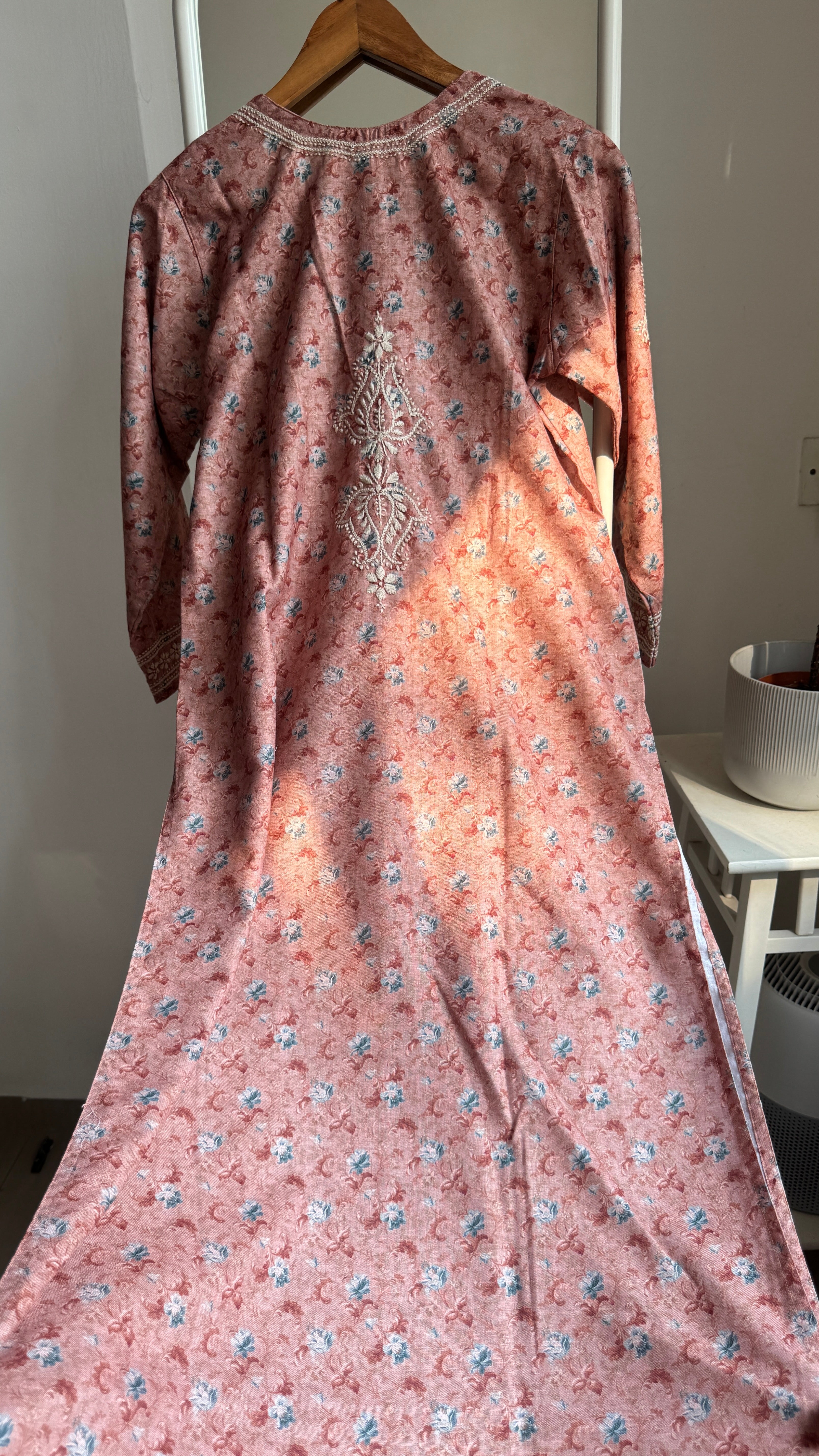 Thick Cotton Printed Chikankari Kurti - Brown