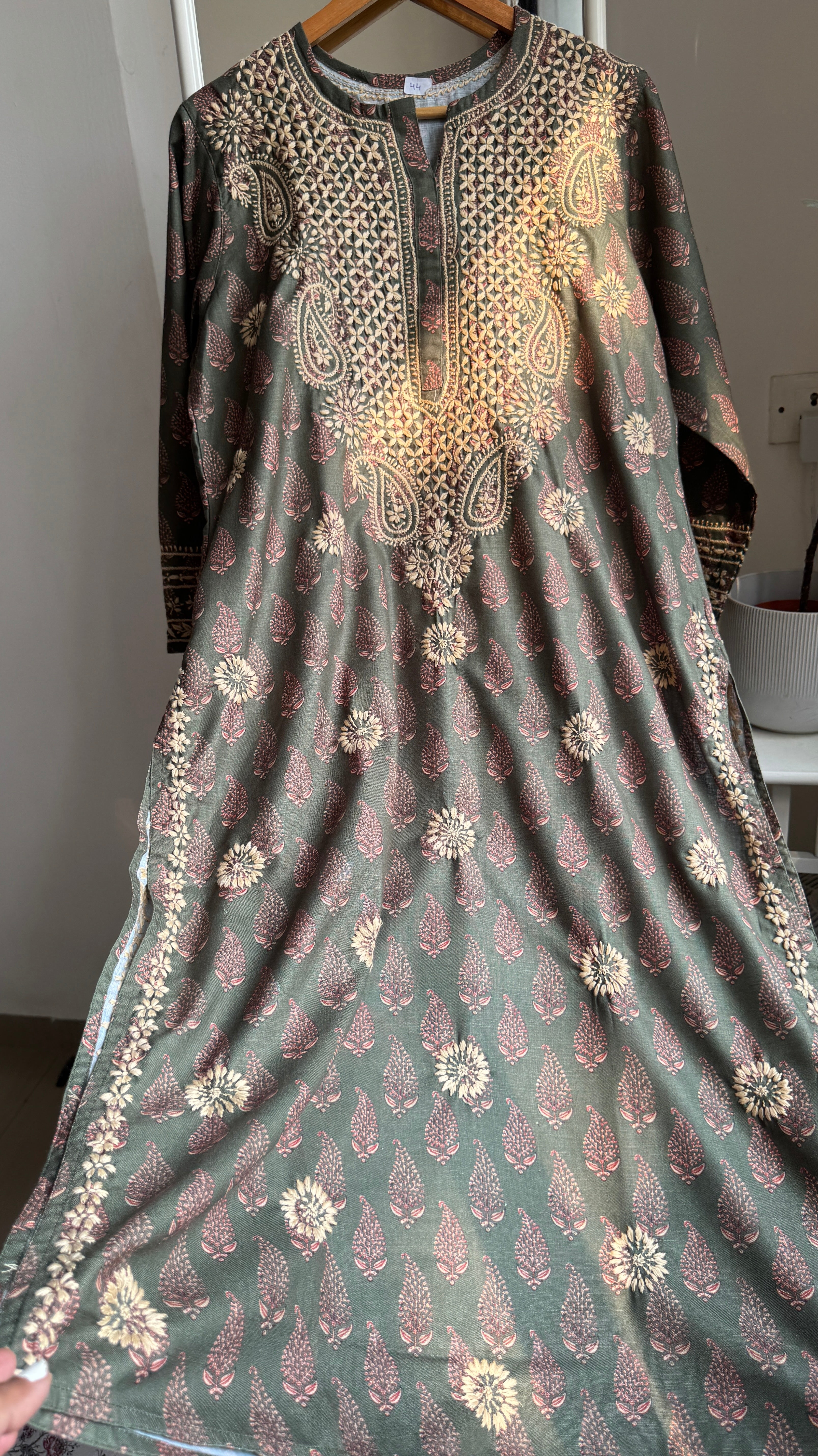 thick Cotton Printed Chikankari Kurti - Green