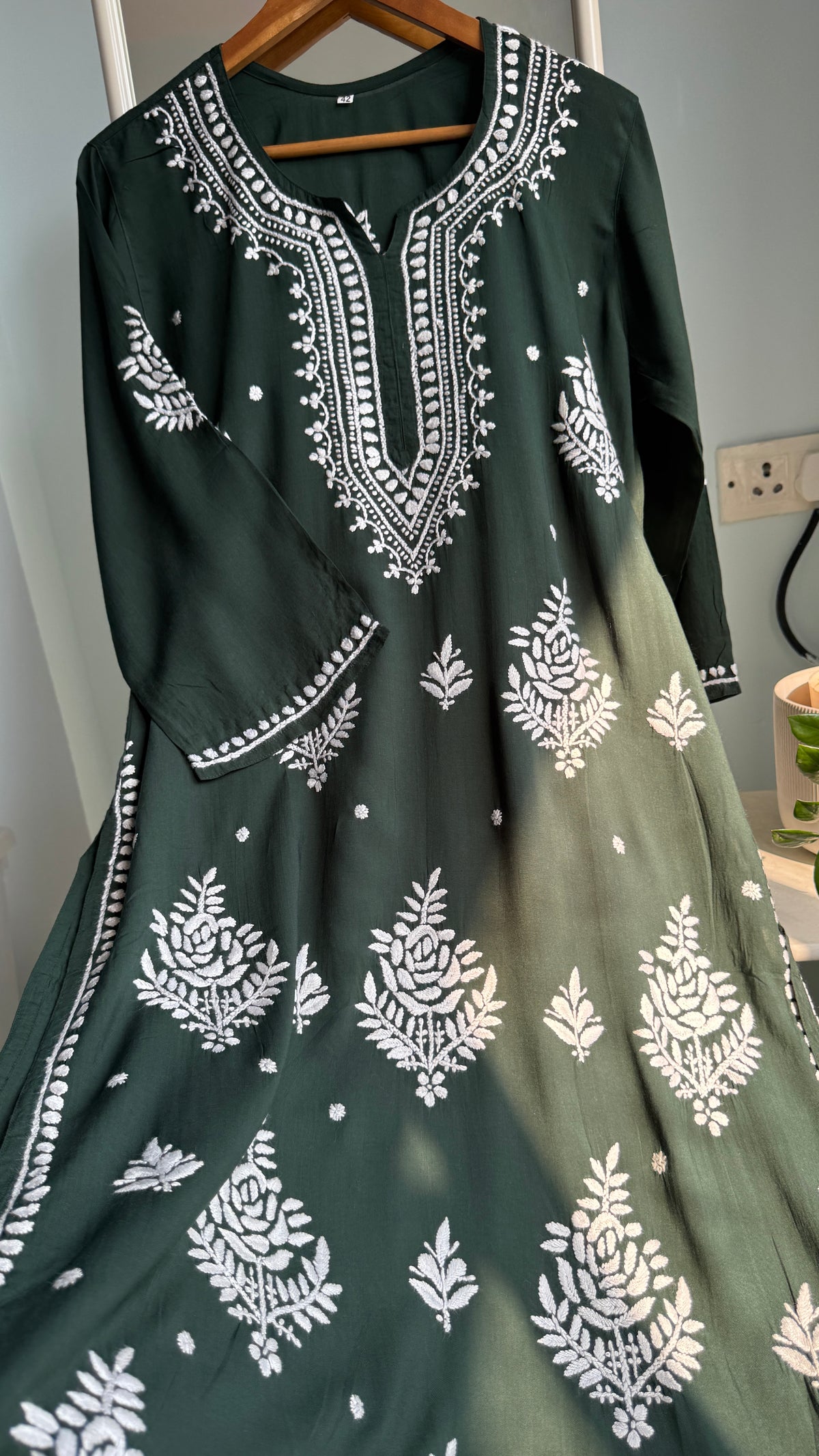 Modal Cotton Chikankari straight Palazzo Set - Green