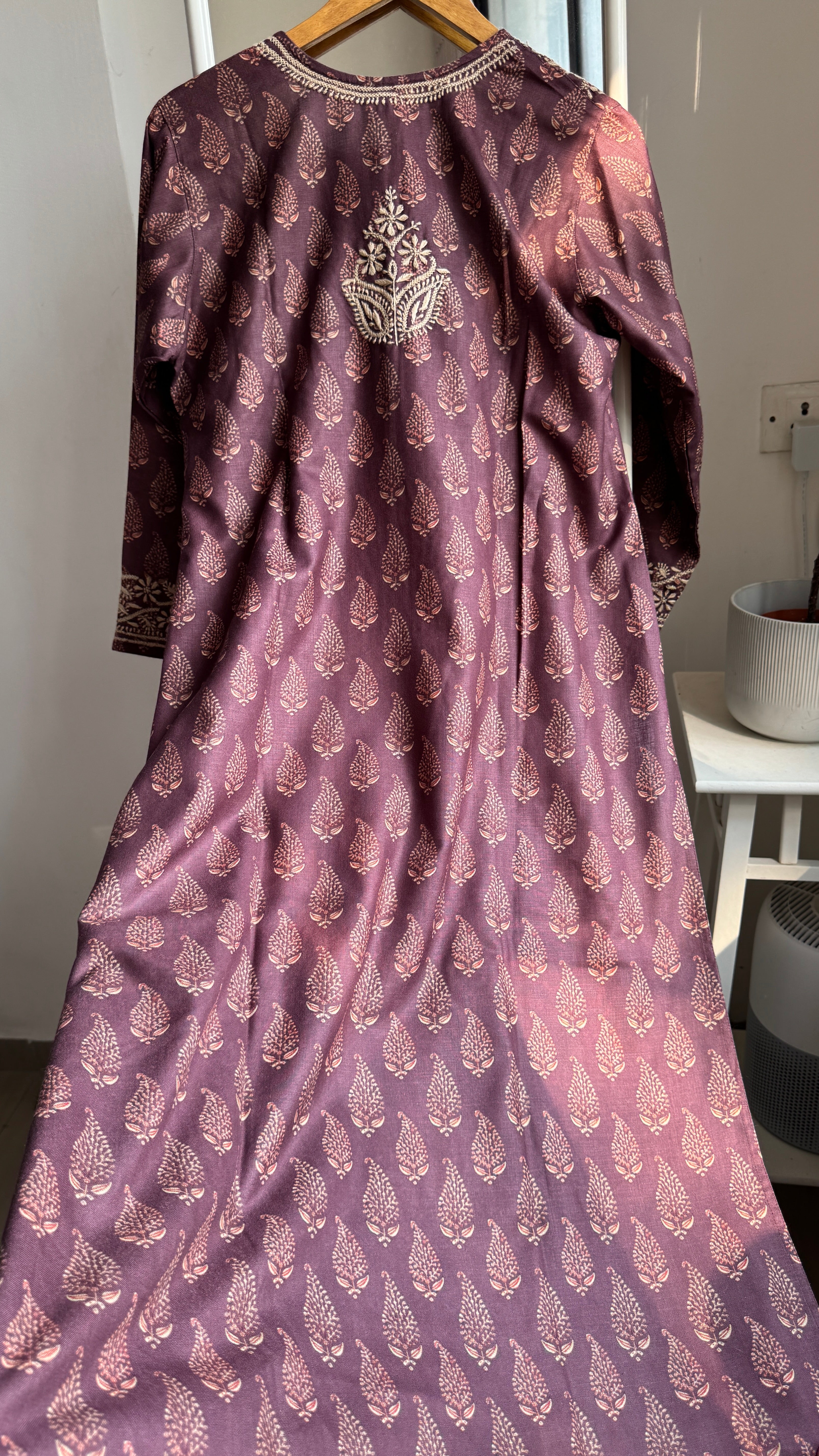 Thick Cotton Printed Chikankari Kurti - Mauve