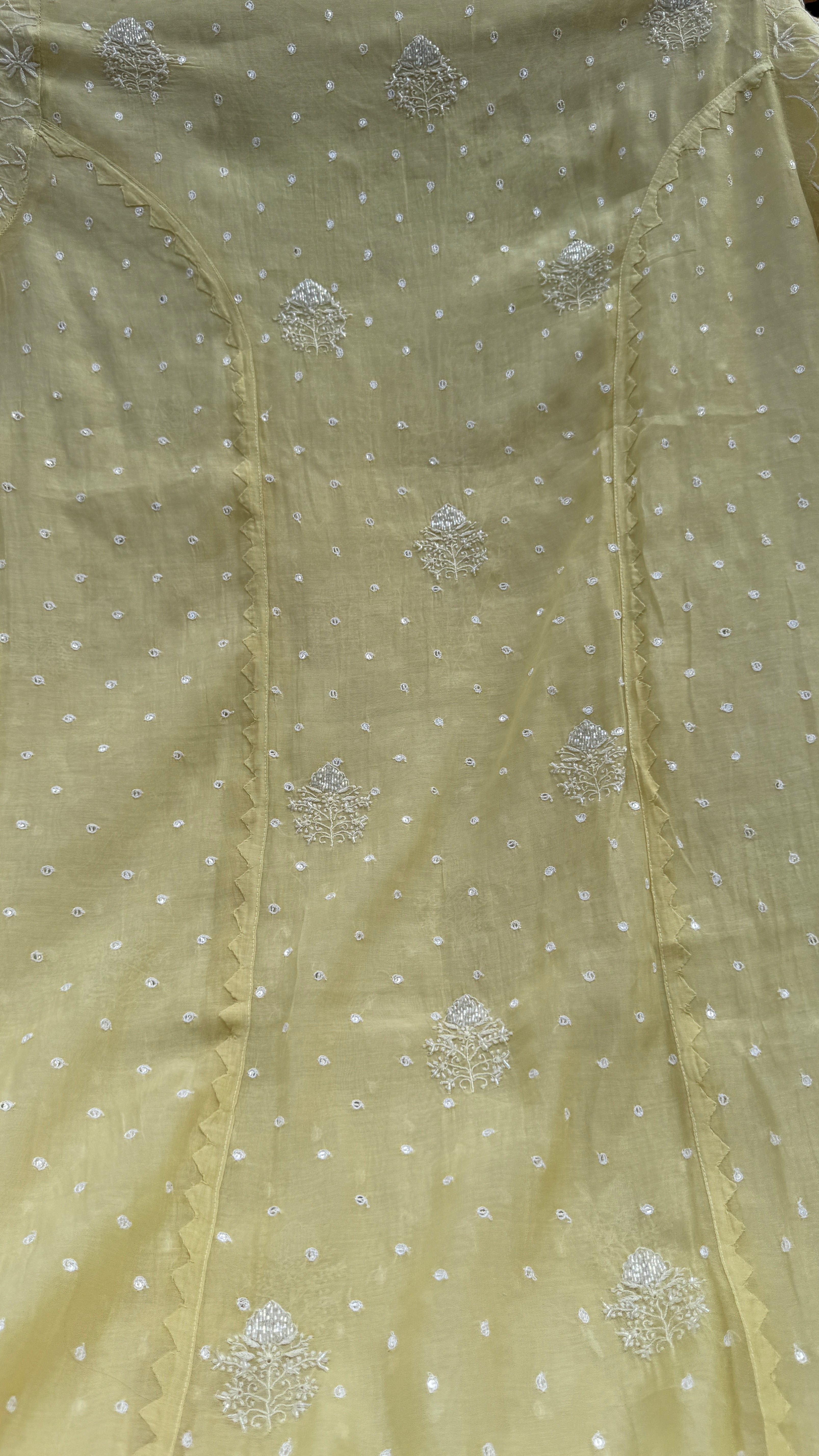 Mul Chanderi Chikankari - Unstitched Set - Butter Yellow