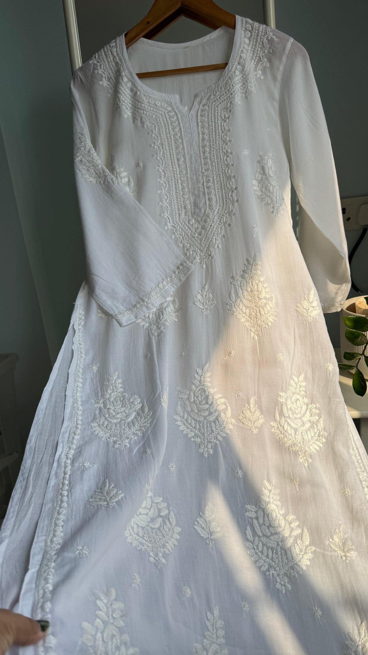Modal Cotton Chikankari straight Palazzo Set - White