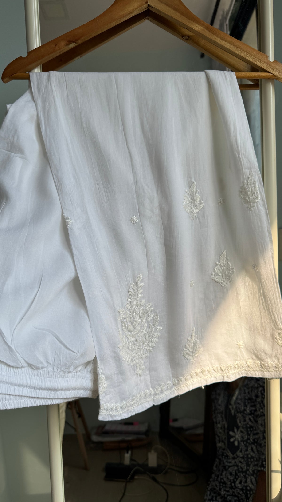 Modal Cotton Chikankari straight Palazzo Set - White