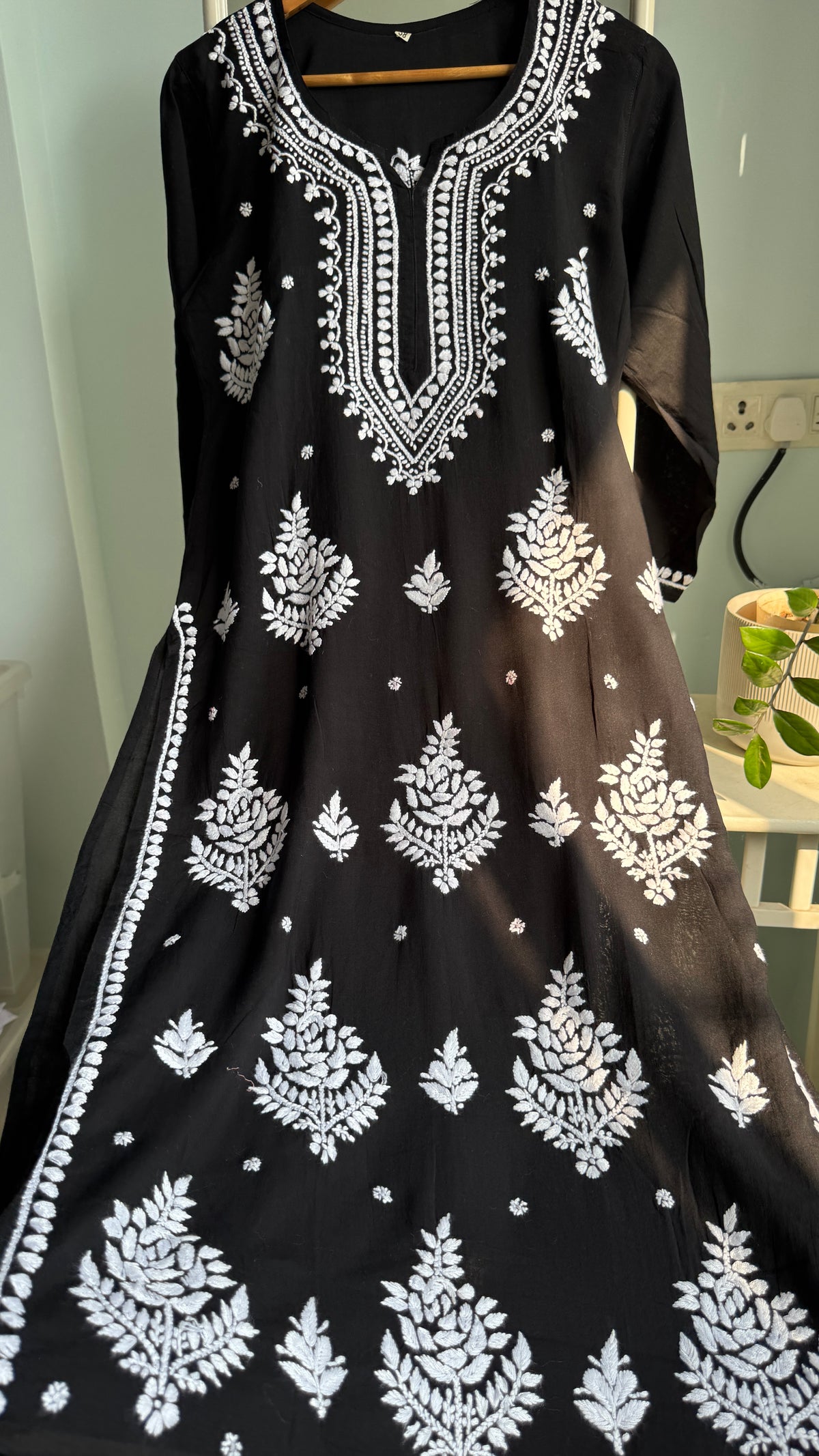 Modal Cotton Chikankari straight Palazzo Set - Black