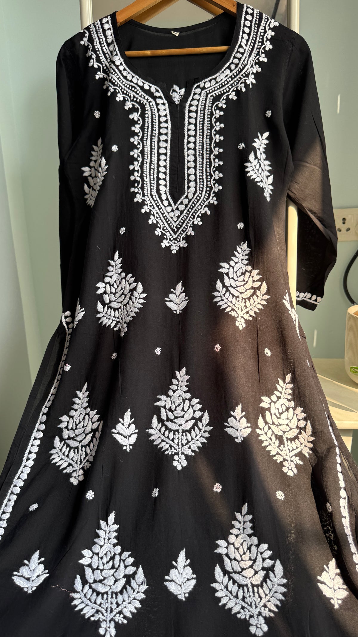 Modal Cotton Chikankari straight Palazzo Set - Black
