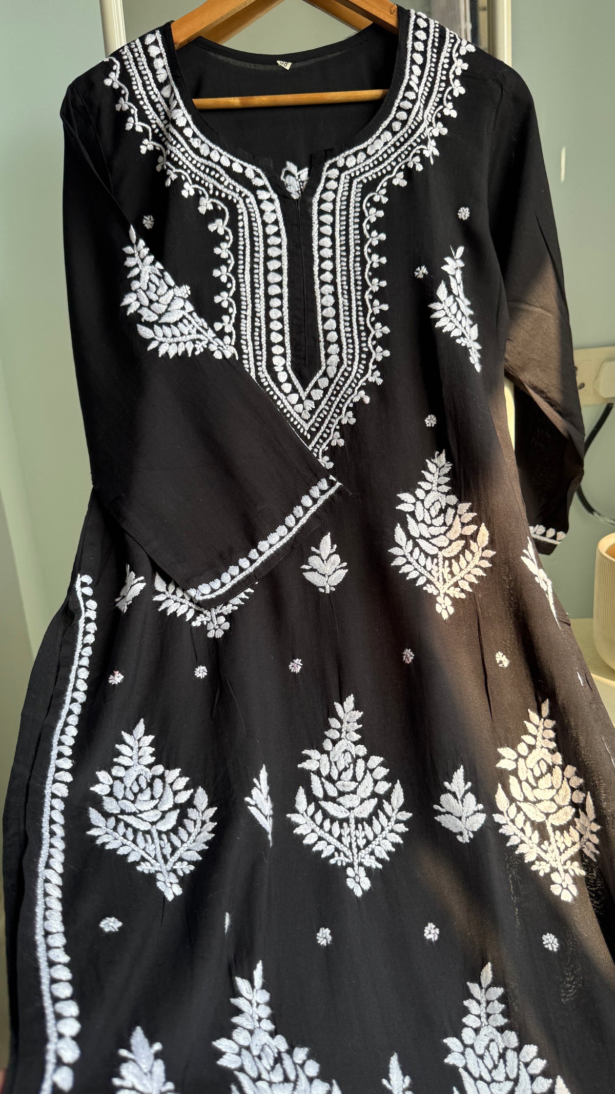 Modal Cotton Chikankari straight Palazzo Set - Black