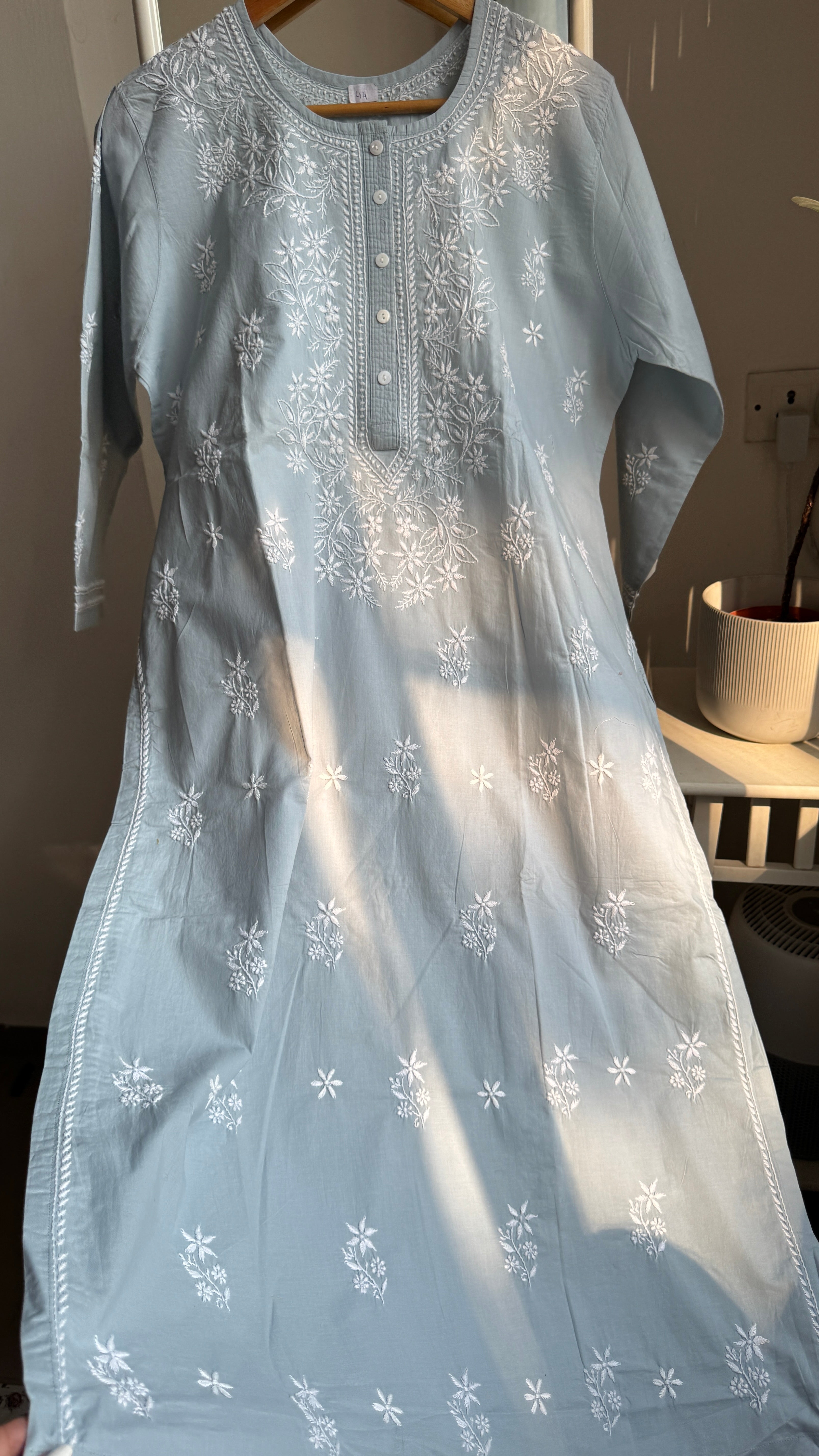 Thick Cotton Chikankari Kurti - Shark Grey