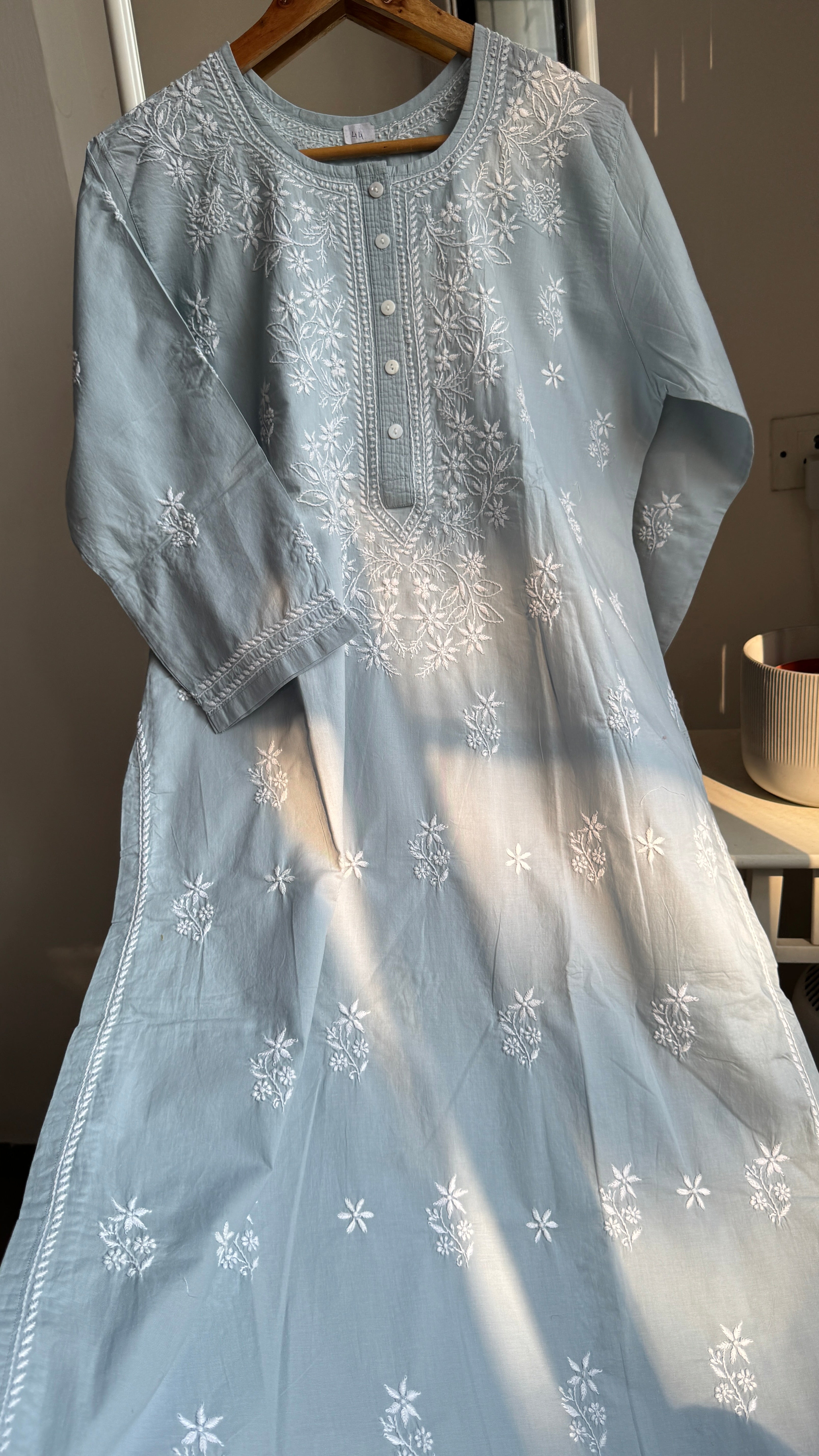 Thick Cotton Chikankari Kurti - Shark Grey