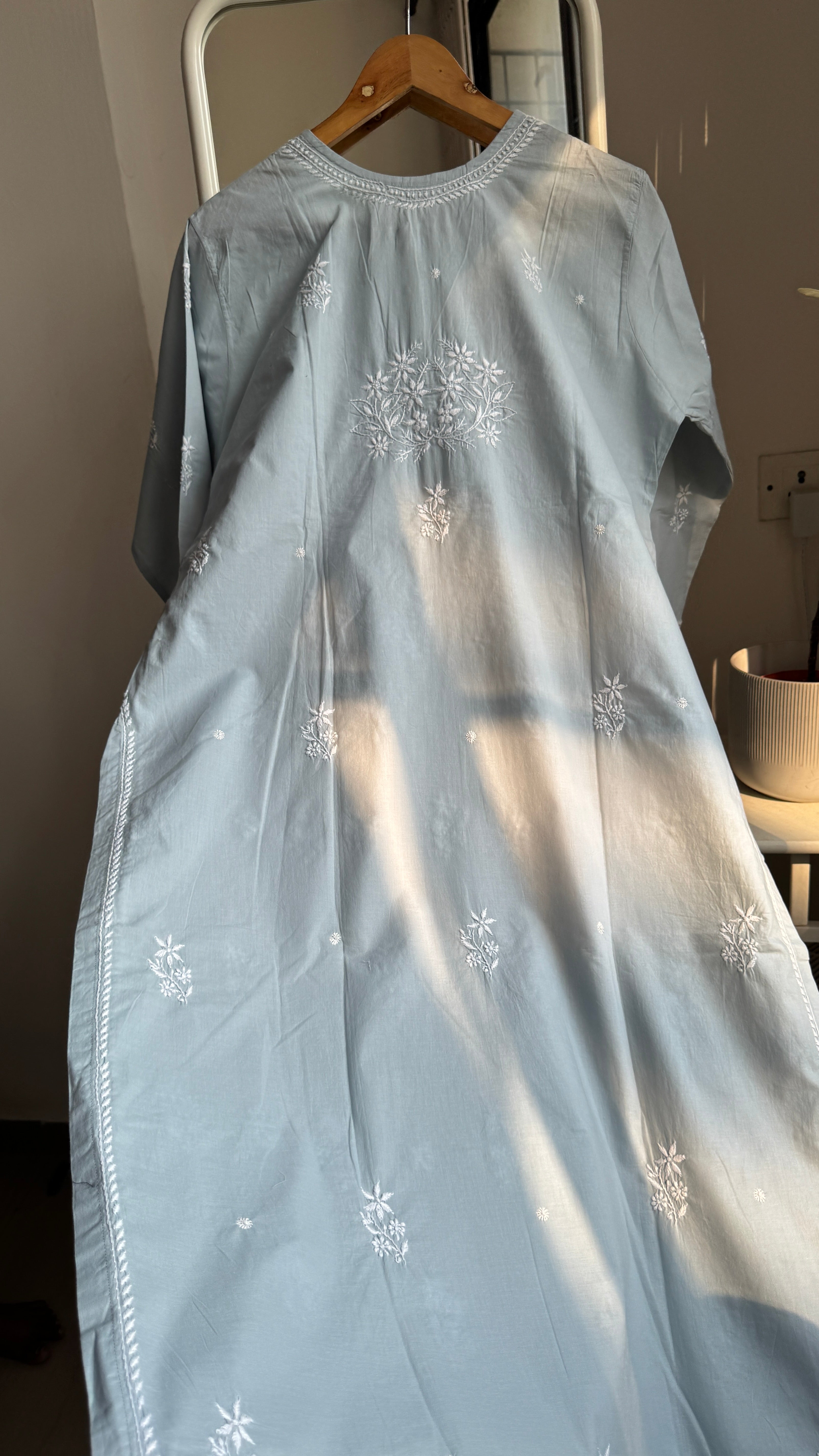 Thick Cotton Chikankari Kurti - Shark Grey