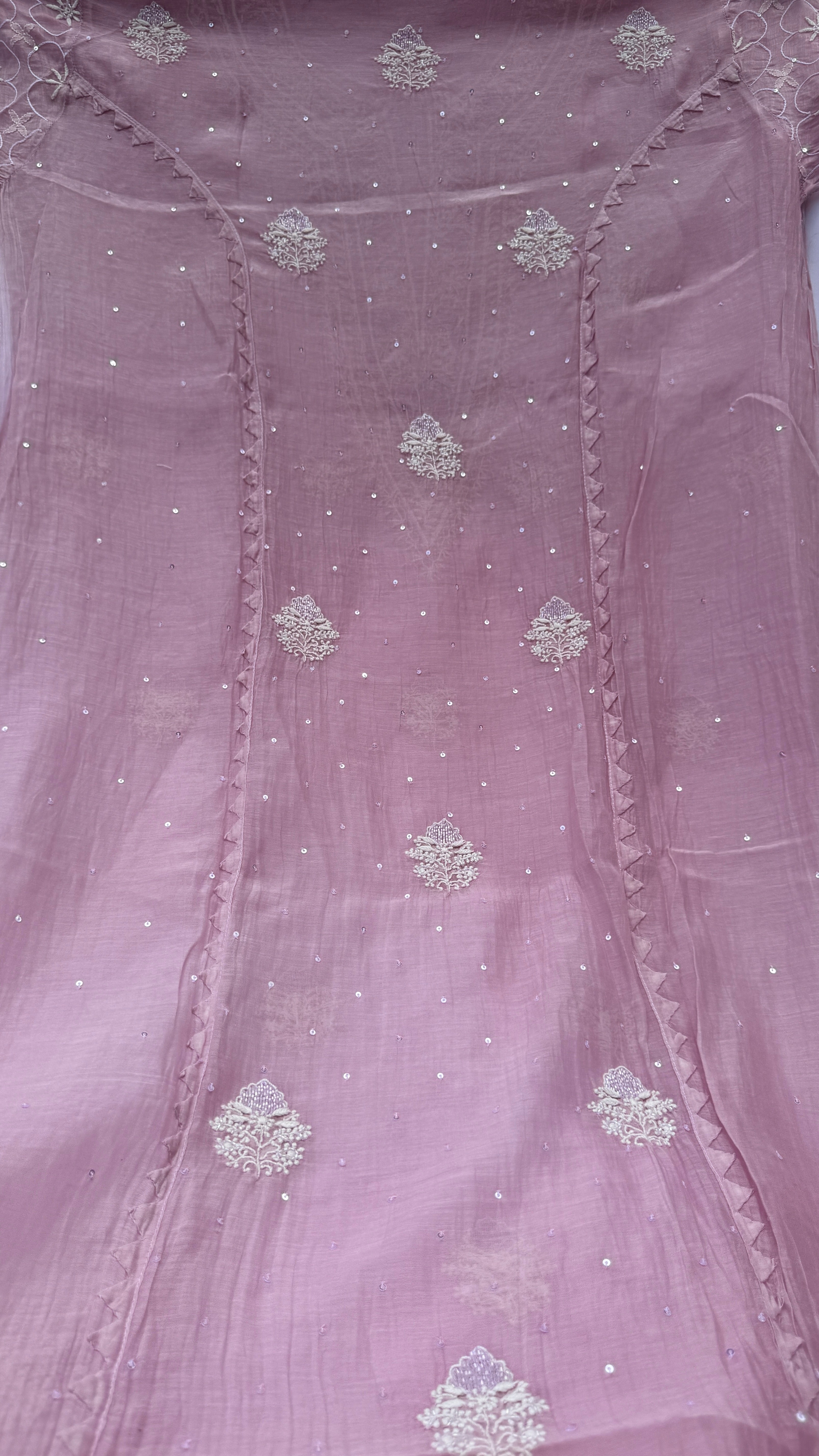 Mul Chanderi Chikankari - Unstitched Set - Rose Pink