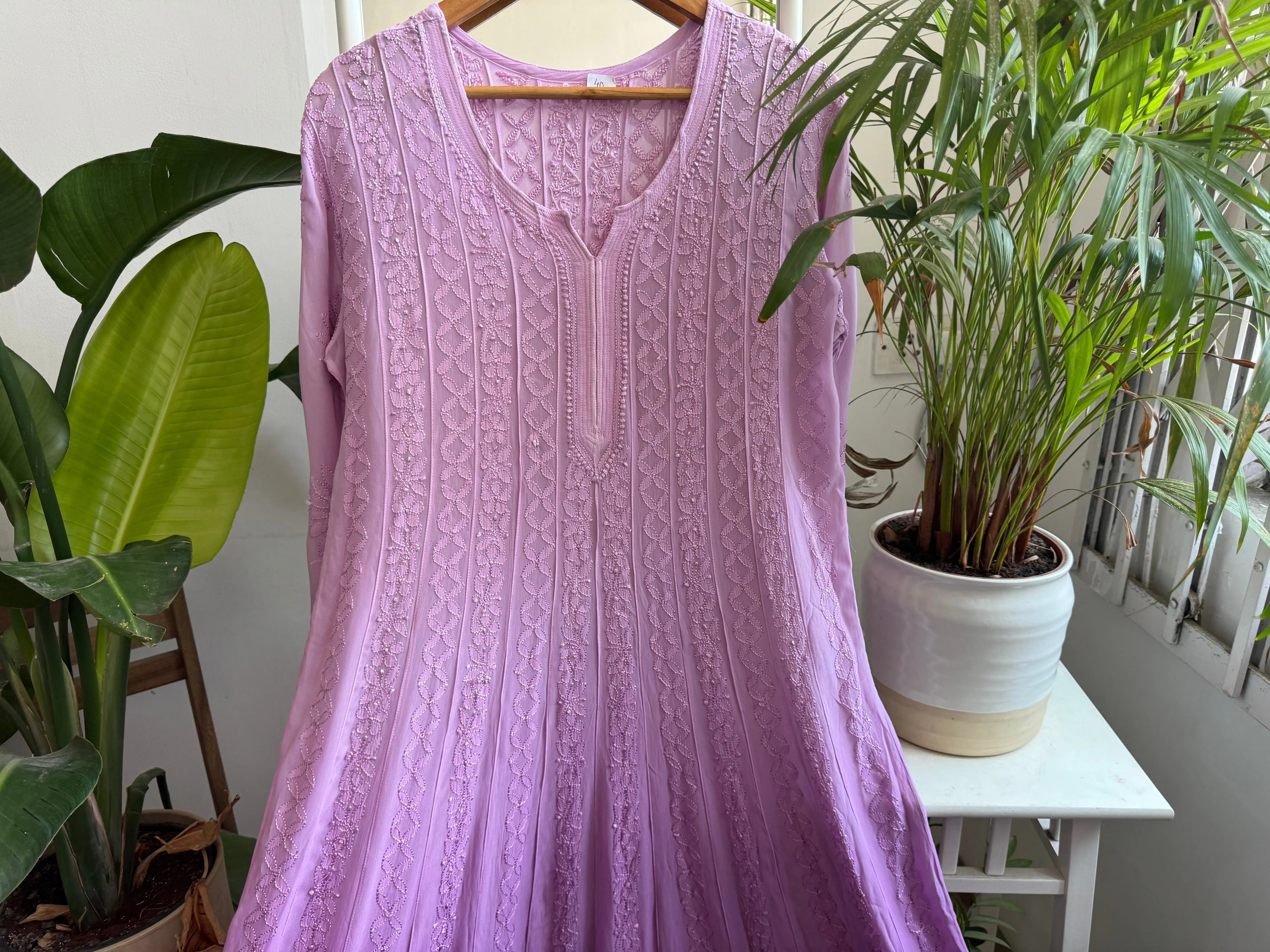 Viscose Chikankari Anarkali - Lilac ARIAA CHIKANKARI