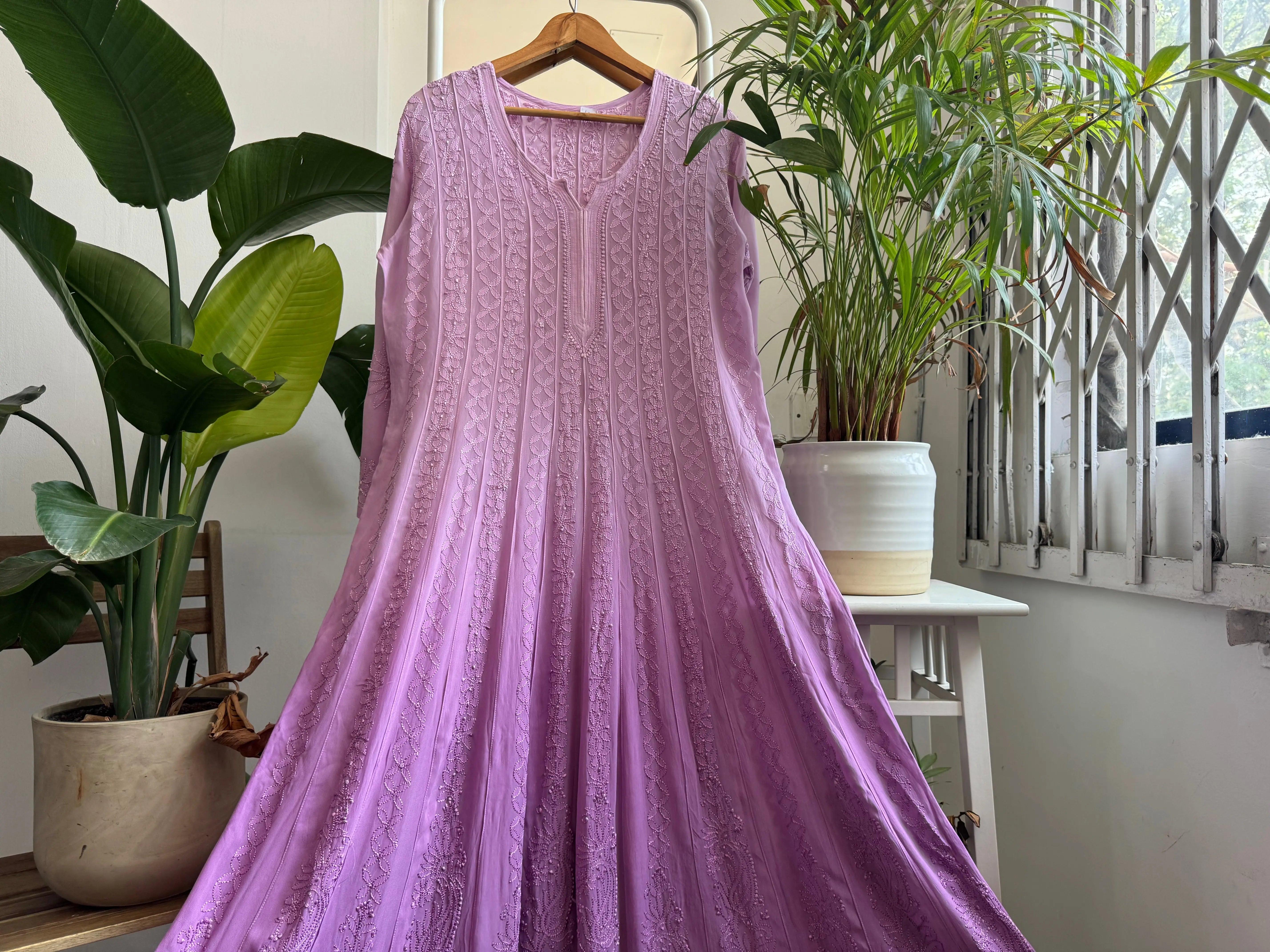 Viscose Chikankari Anarkali - Lilac ARIAA CHIKANKARI