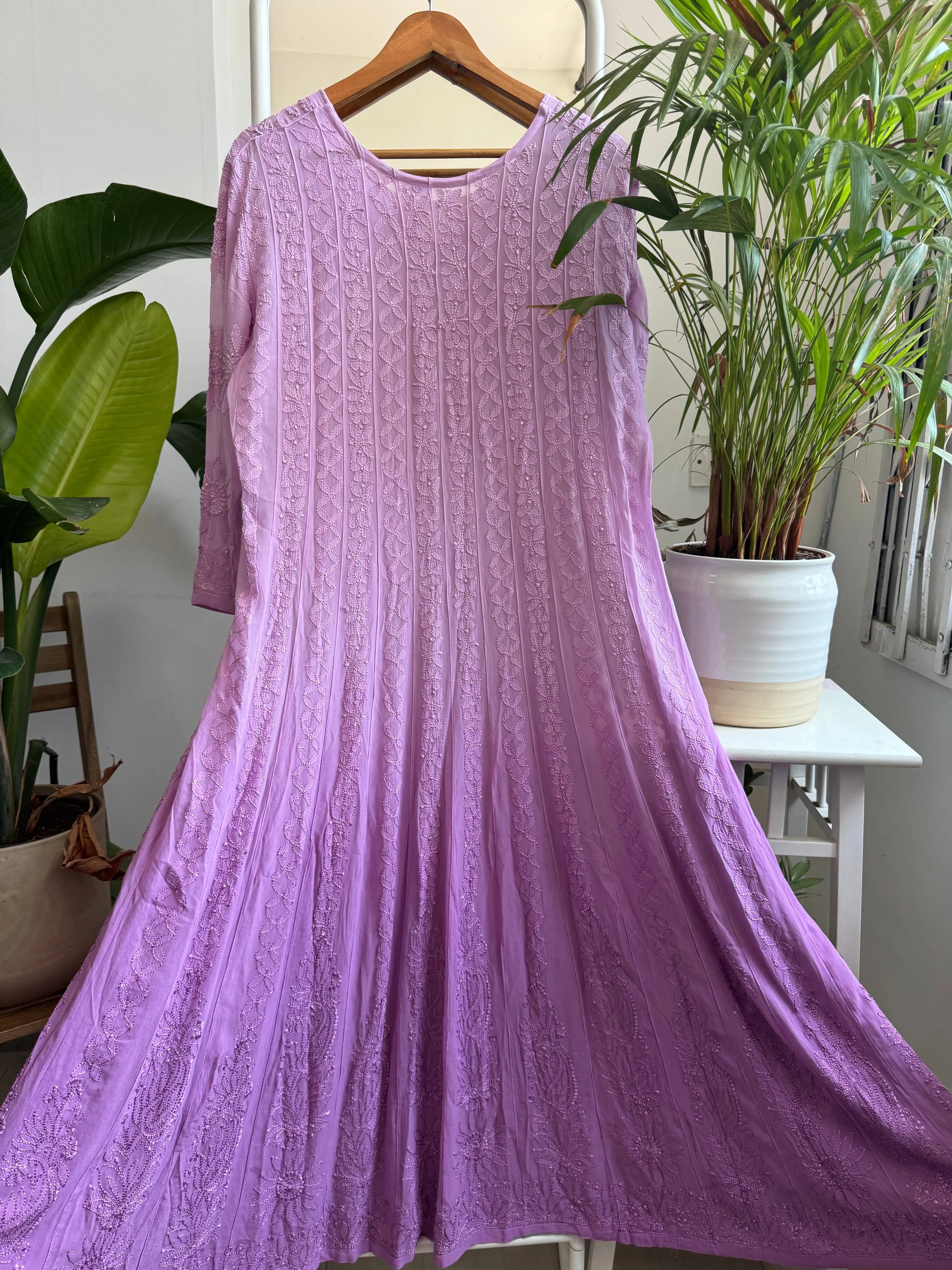 Viscose Chikankari Anarkali - Lilac ARIAA CHIKANKARI