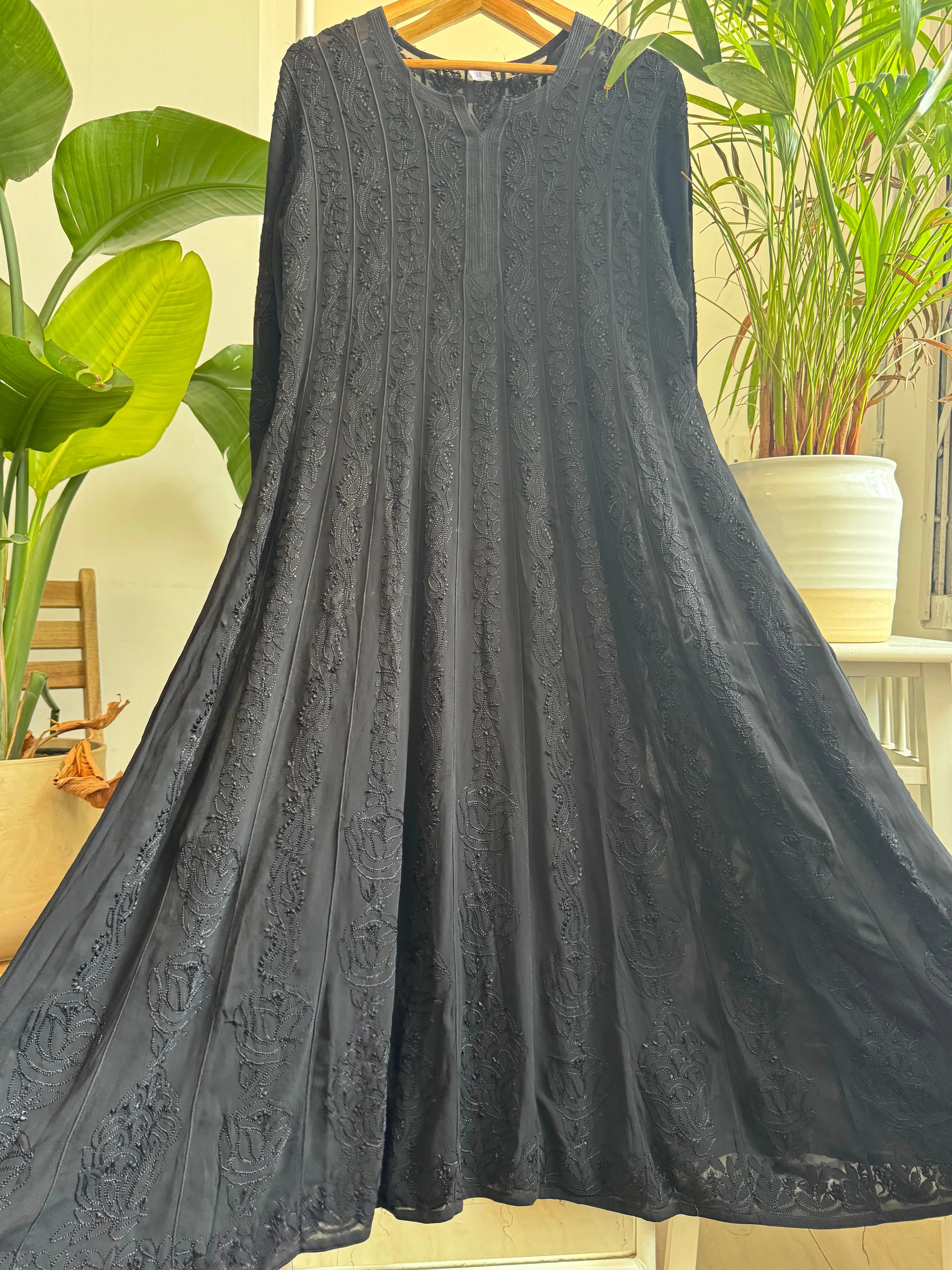 Viscose Chikankari Anarkali - Black ARIAA CHIKANKARI