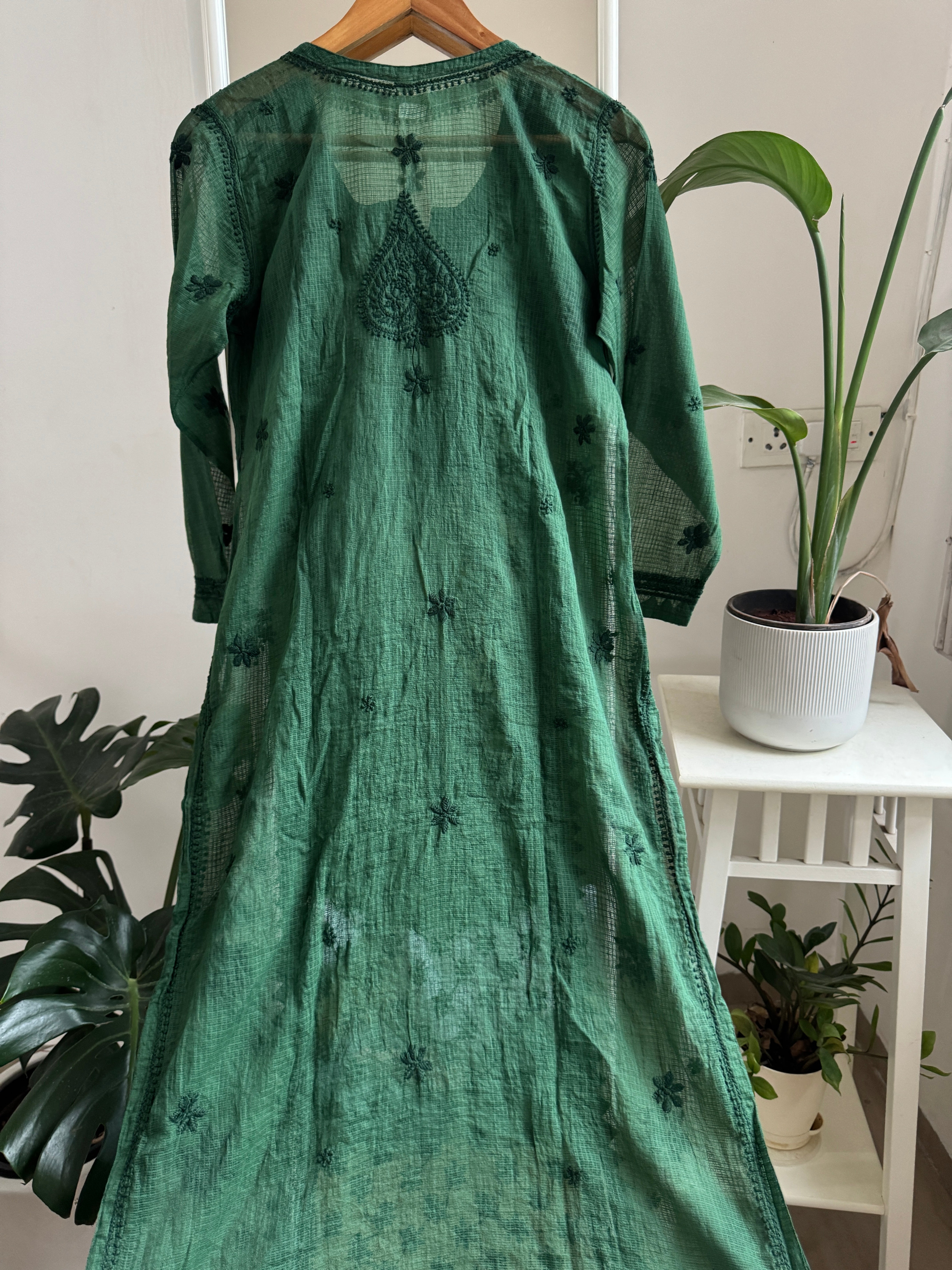 Kota Soft Cotton Chikankari Kurti - Pine Green