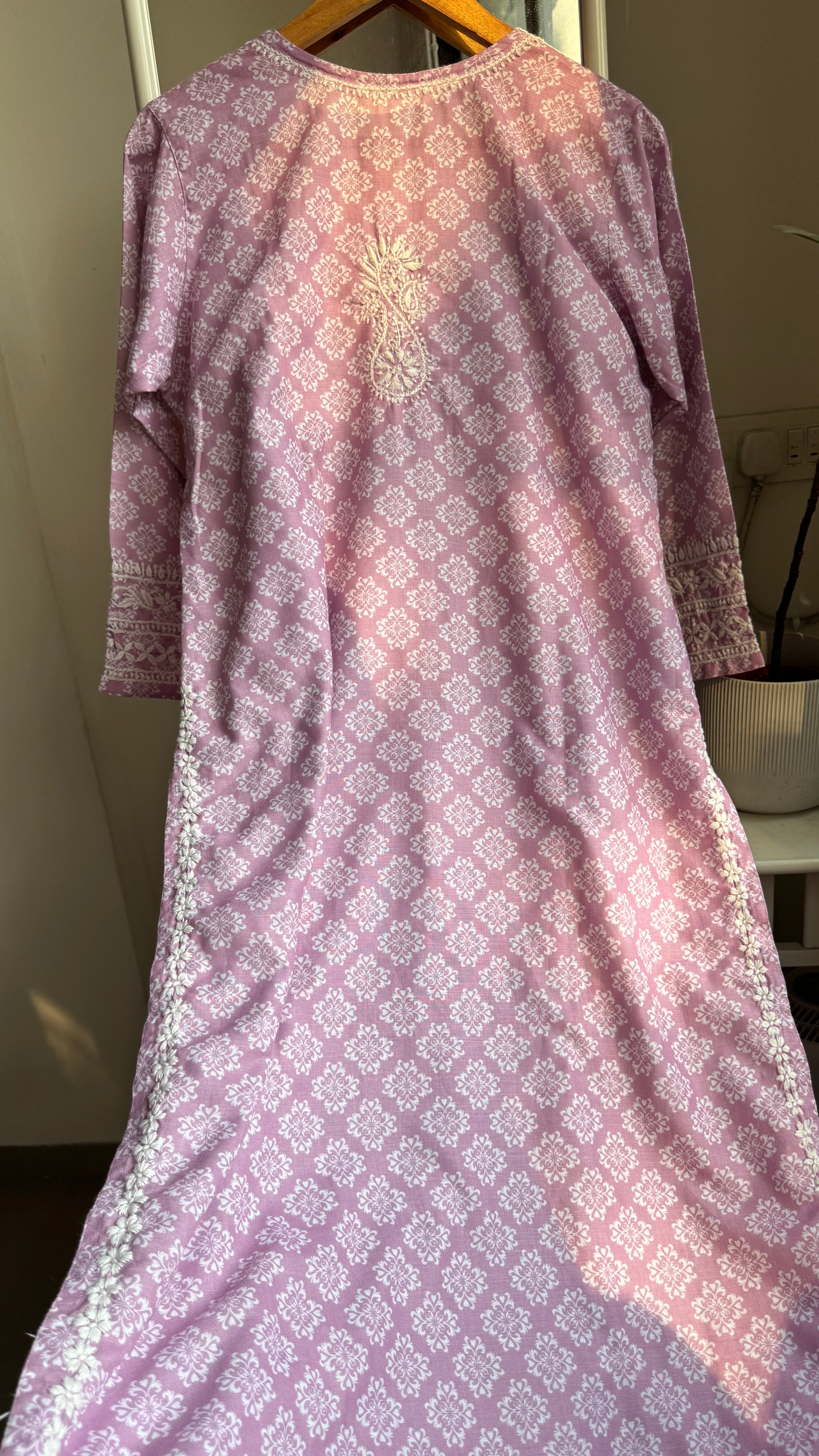 Cotton Printed Chikankari Kurti - Lilac