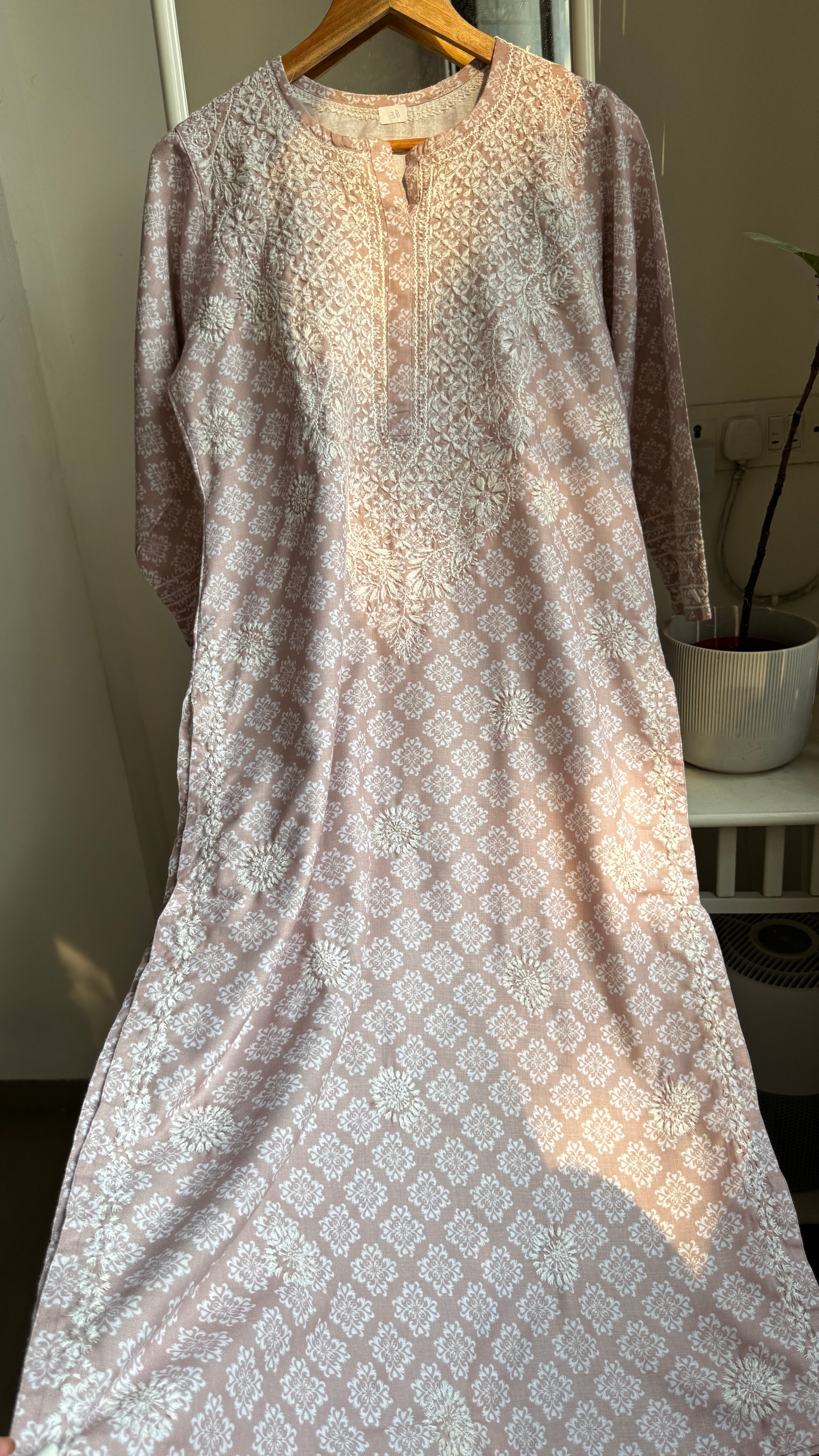 Cotton Printed Chikankari Kurti - Brown