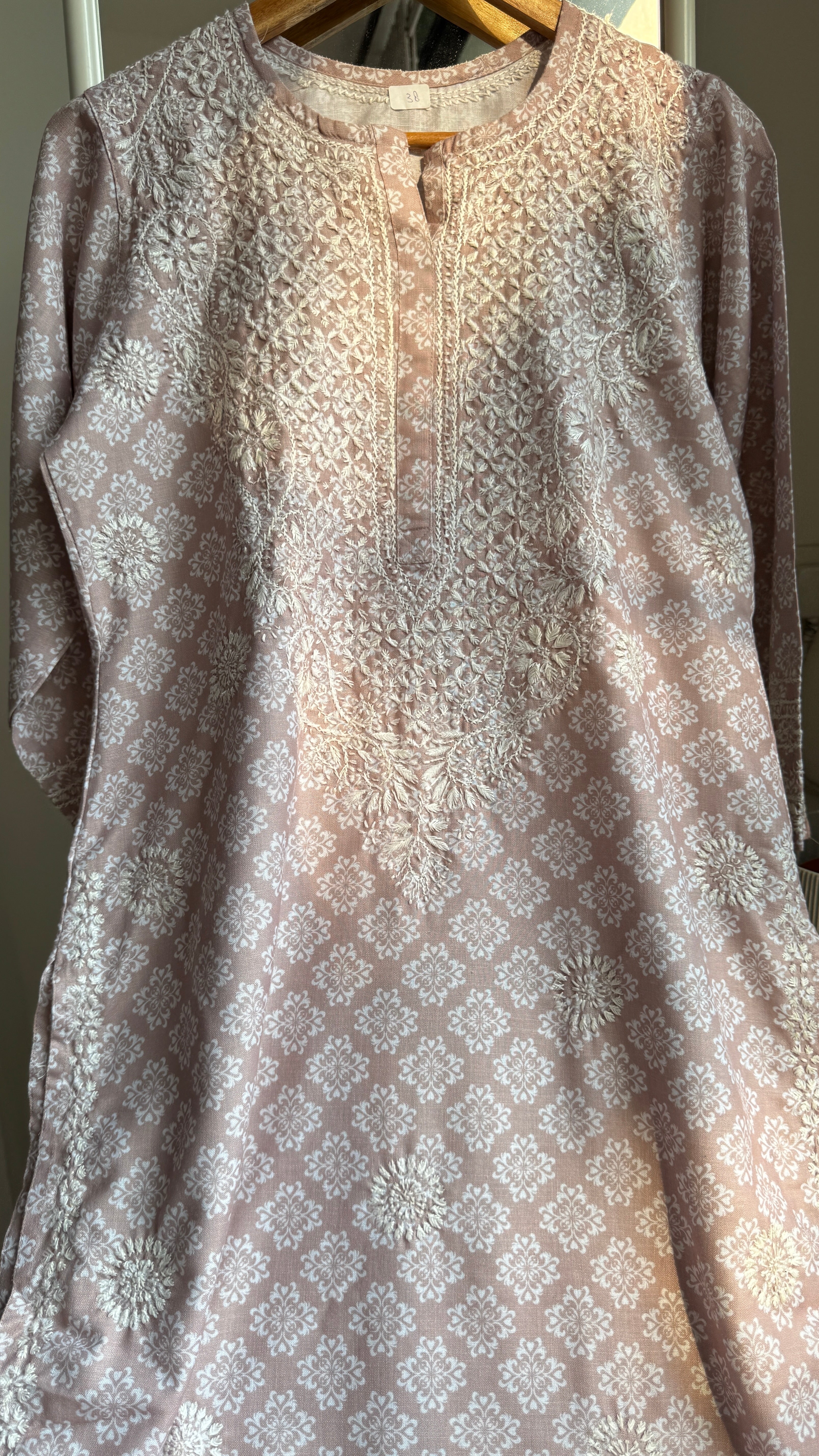 Cotton Printed Chikankari Kurti - Brown