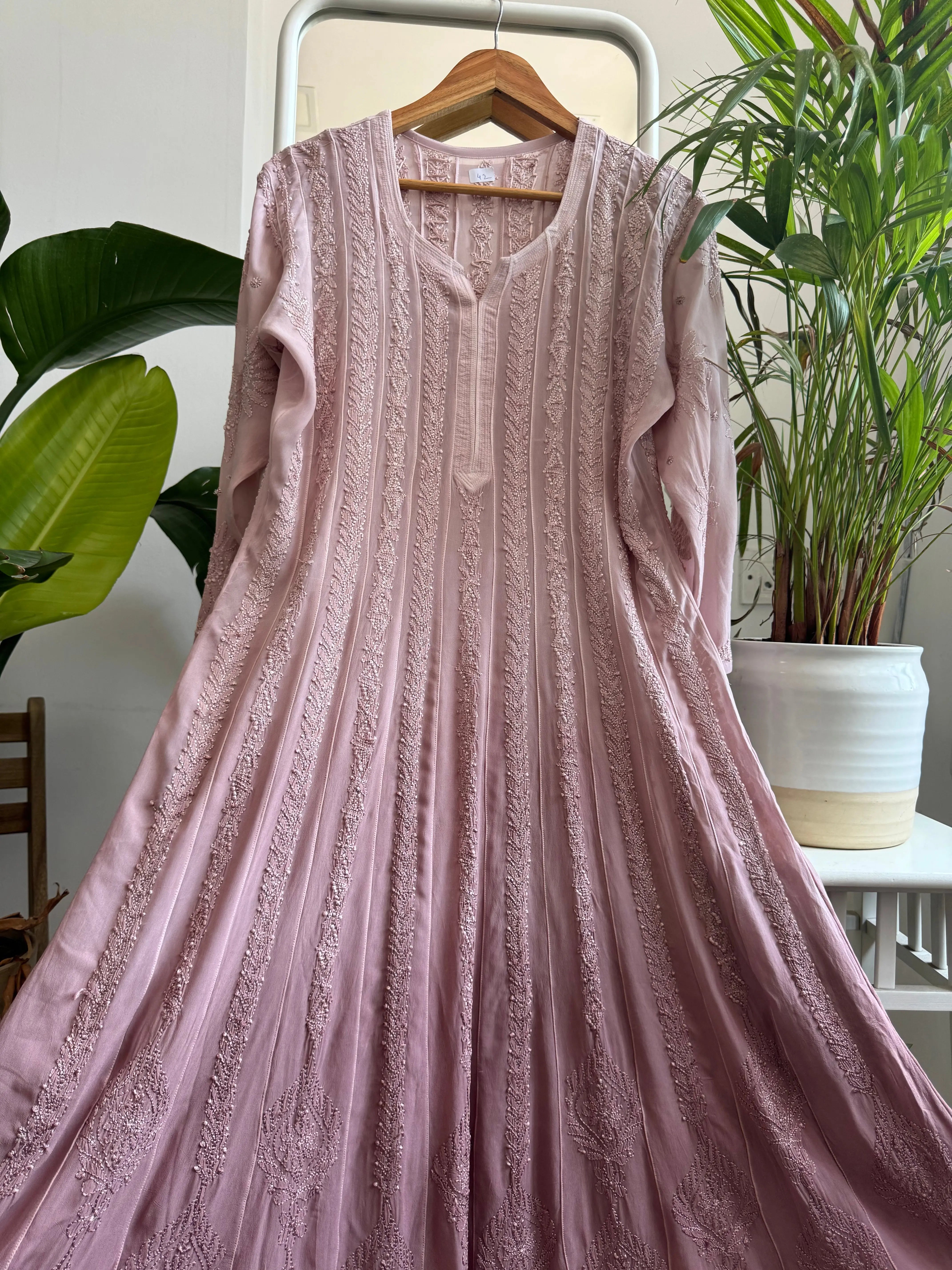 Viscose Chikankari Anarkali - Mauve - ARIAA CHIKANKARI