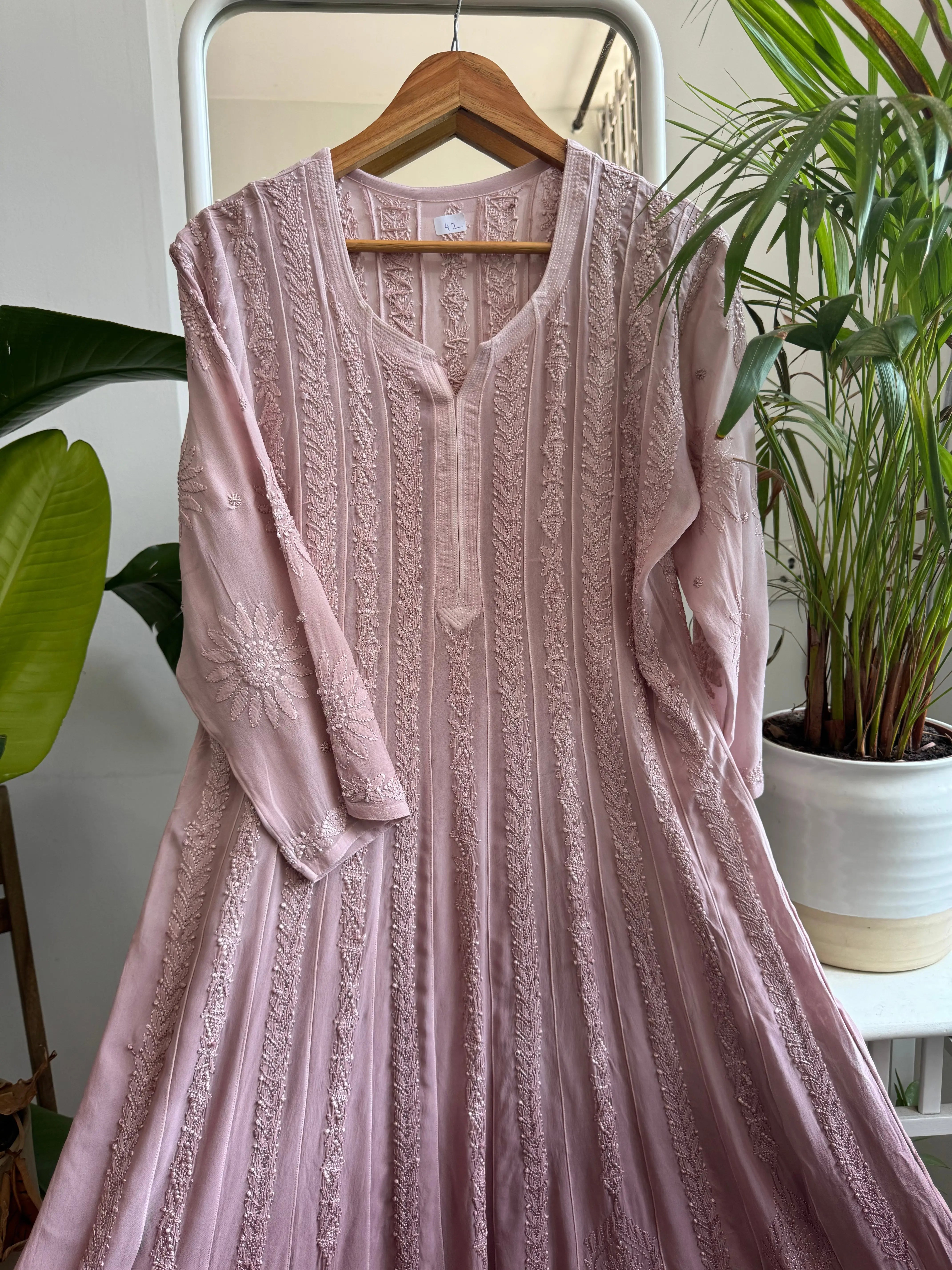 Viscose Chikankari Anarkali - Mauve - ARIAA CHIKANKARI