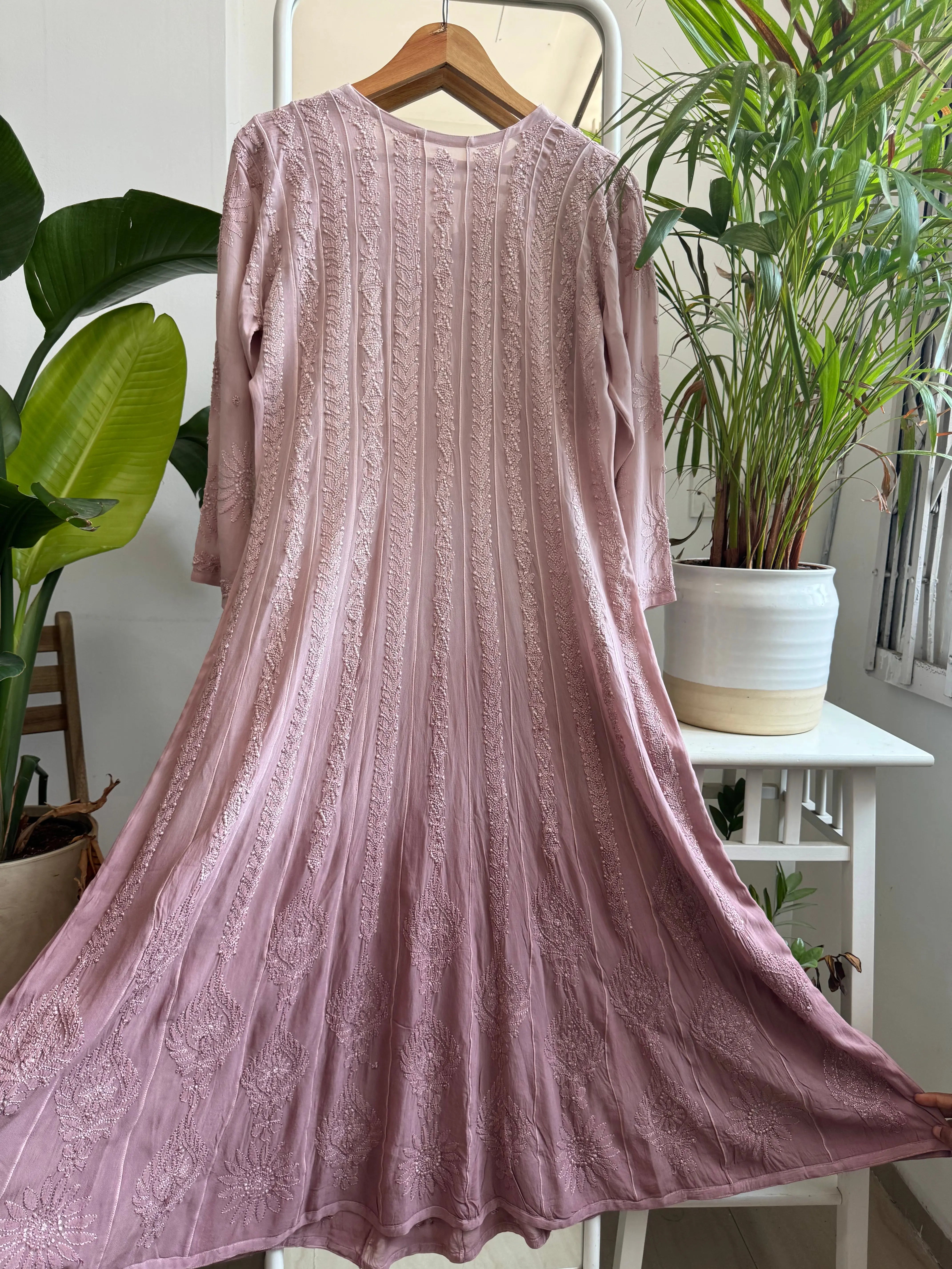 Viscose Chikankari Anarkali - Mauve - ARIAA CHIKANKARI