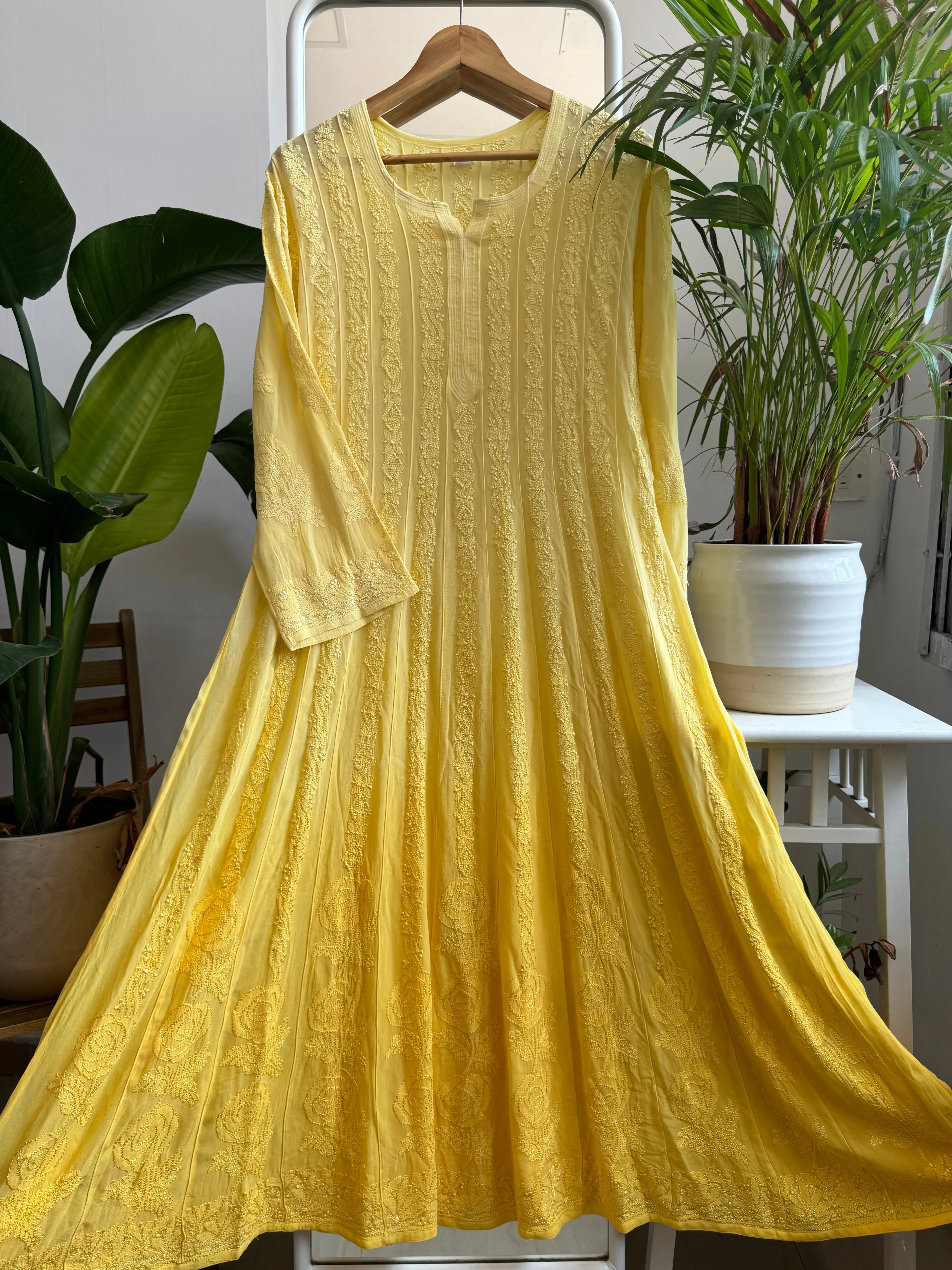 Viscose Chikankari Anarkali - Yellow ARIAA CHIKANKARI