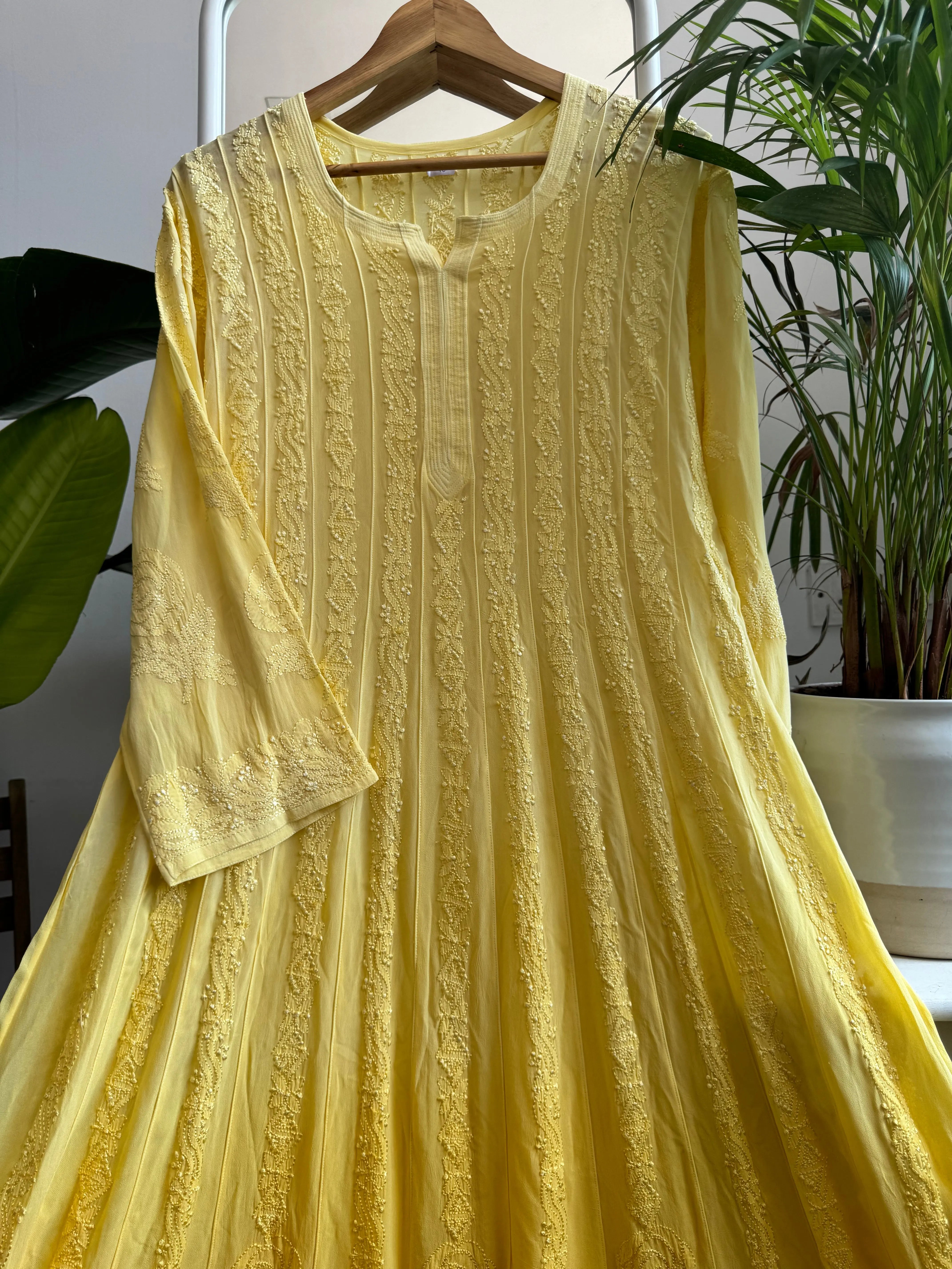 Viscose Chikankari Anarkali - Yellow ARIAA CHIKANKARI