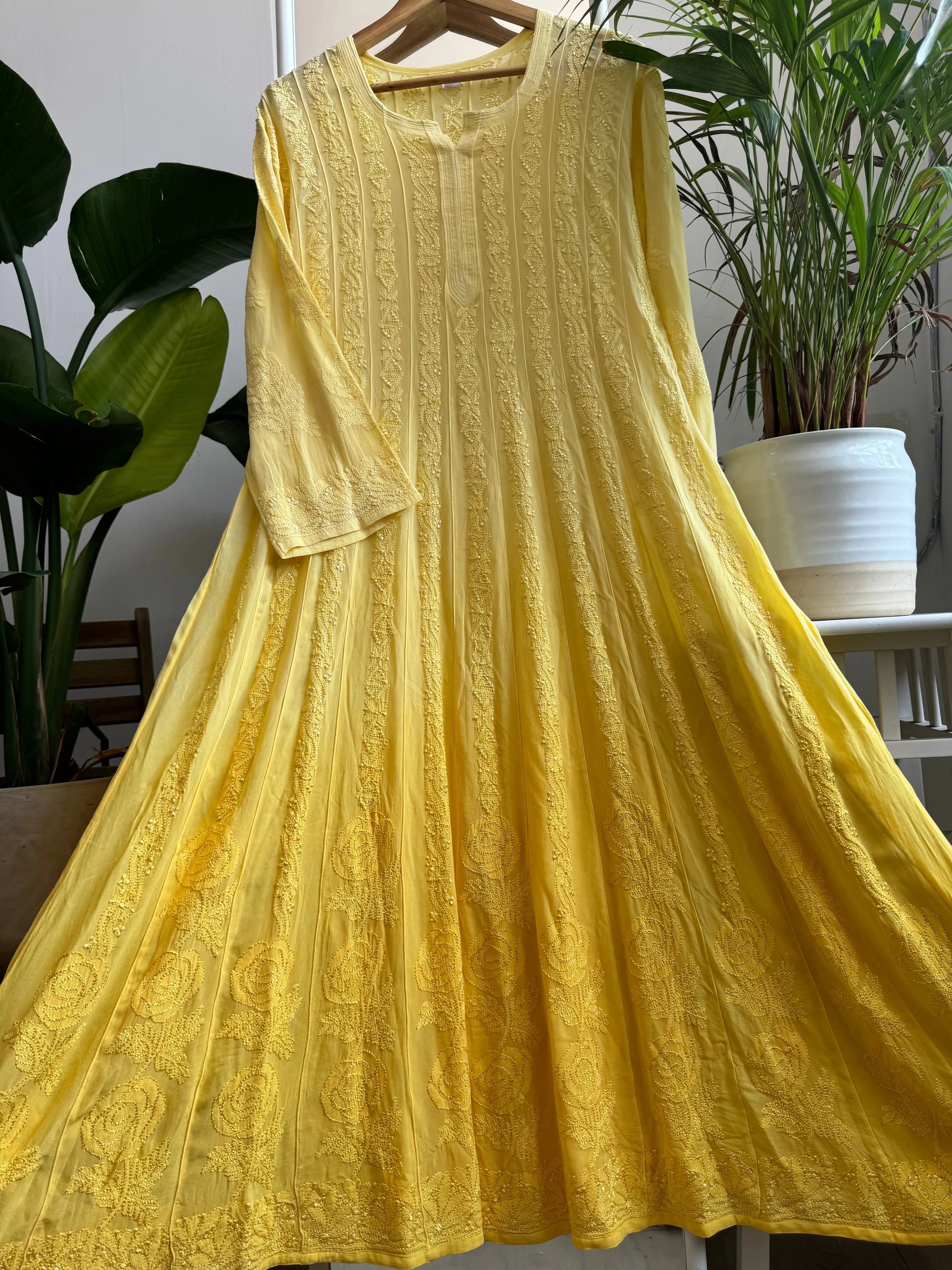 Viscose Chikankari Anarkali - Yellow ARIAA CHIKANKARI